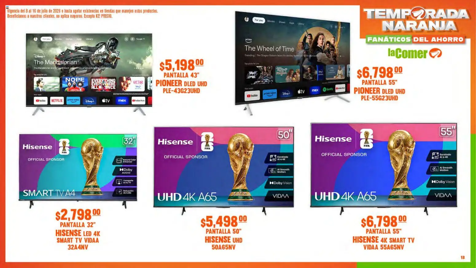 Nuevas ofertas de La Comer válidas en toda la República Mexicana desde el 08/07/2026. ¡Encuentra las mejores ofertas en La Comer folleto! | Página: 18 | Productos: Audio, Top, Video