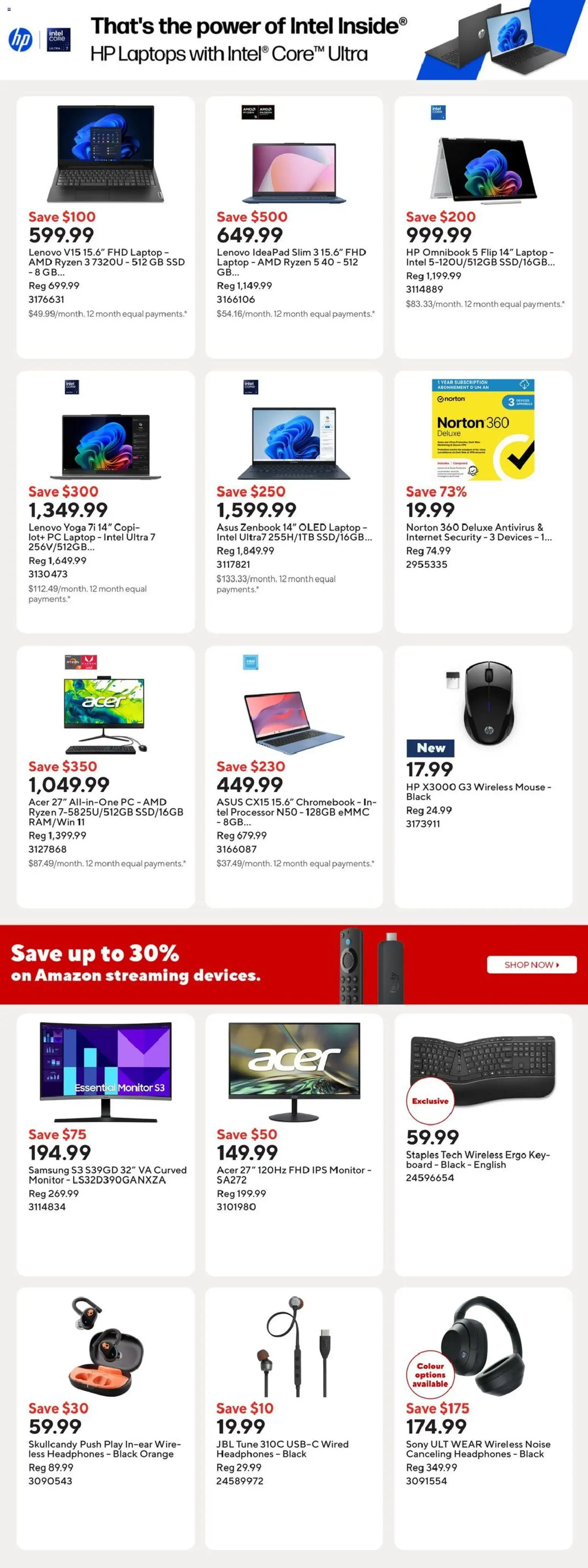 Staples flyer valid from Jul 3, 2026 | Page: 4 | Products: Monitor, PC, Mouse, Headphones
