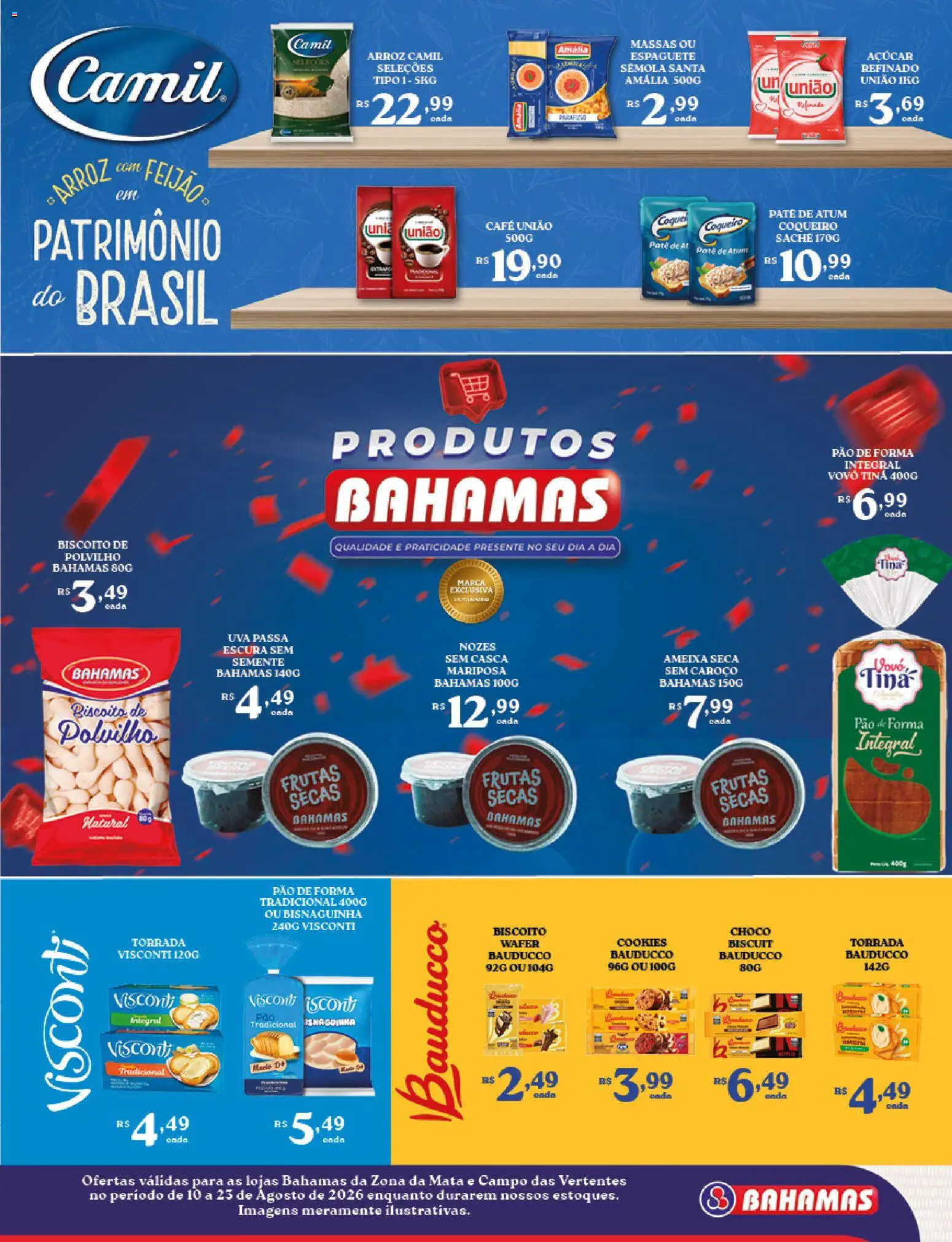 Bahamas Supermercados Folheto - válido de 10/08/2026 | Página: 3 | Produtos: Espaguete, Arroz, Uva passa, Ameixa