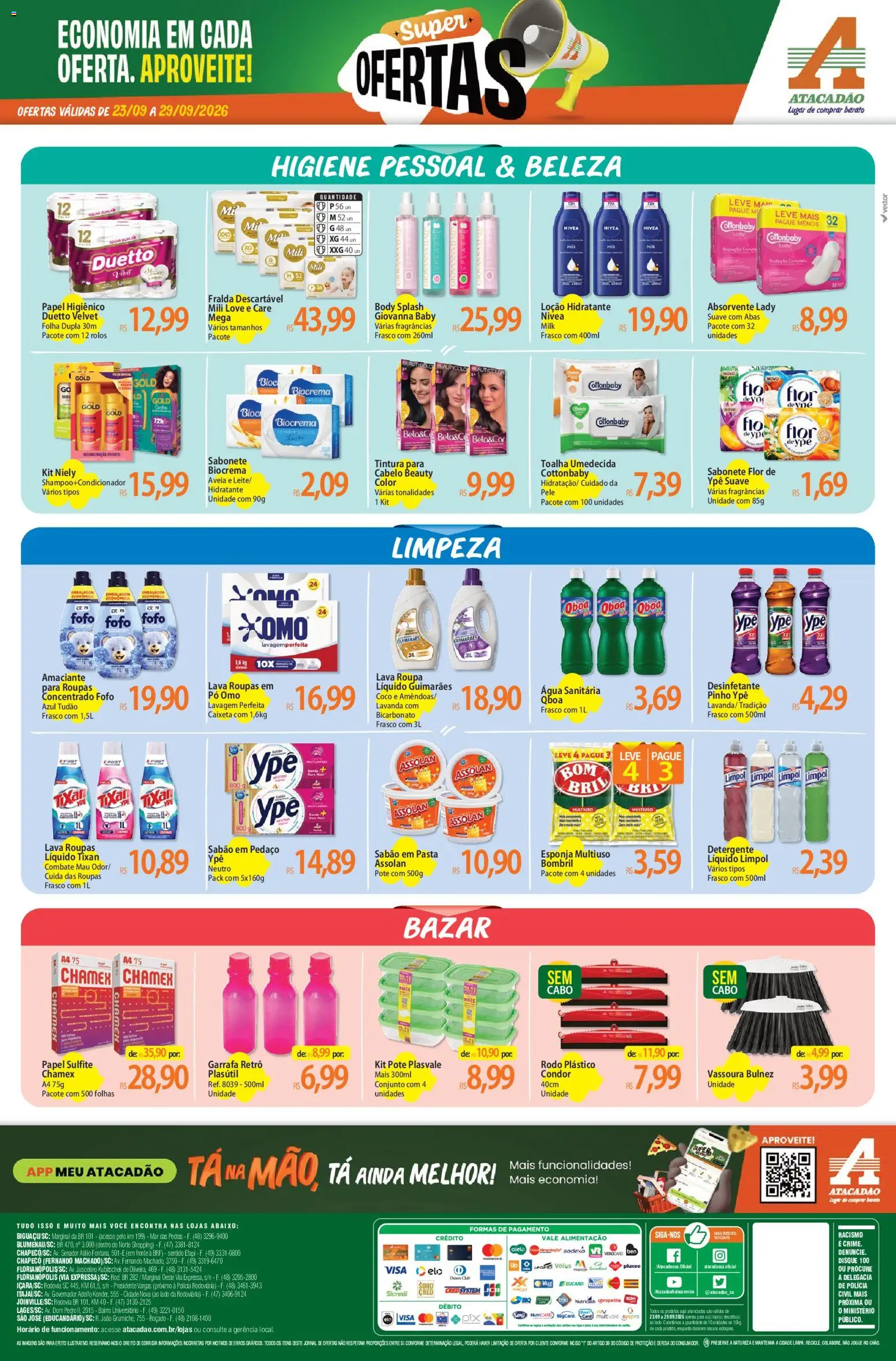 Atacadão Folheto - válido de 23/09/2026 | Página: 4 | Produtos: Roupas, Absorvente, Papel higiênico, Cabo