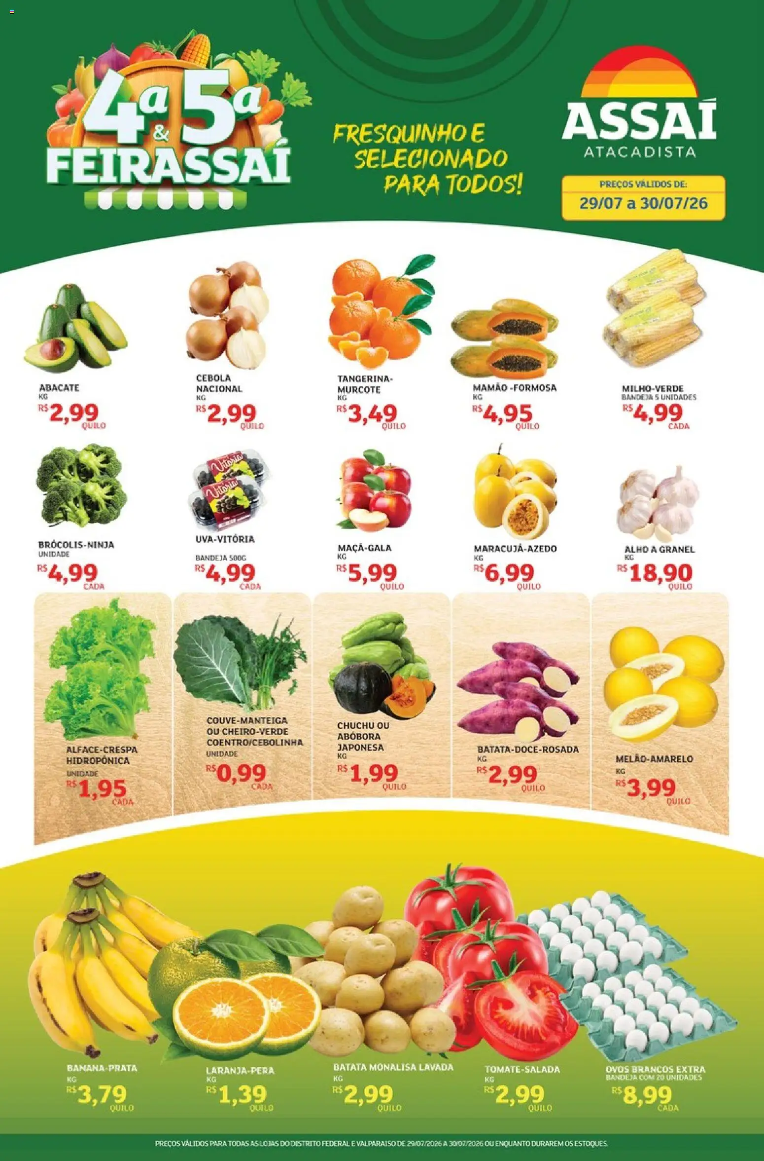 Assaí Atacadista Folheto - válido de 29/07/2026 | Página: 1 | Produtos: Chuchu, Alho, Cebola, Batata
