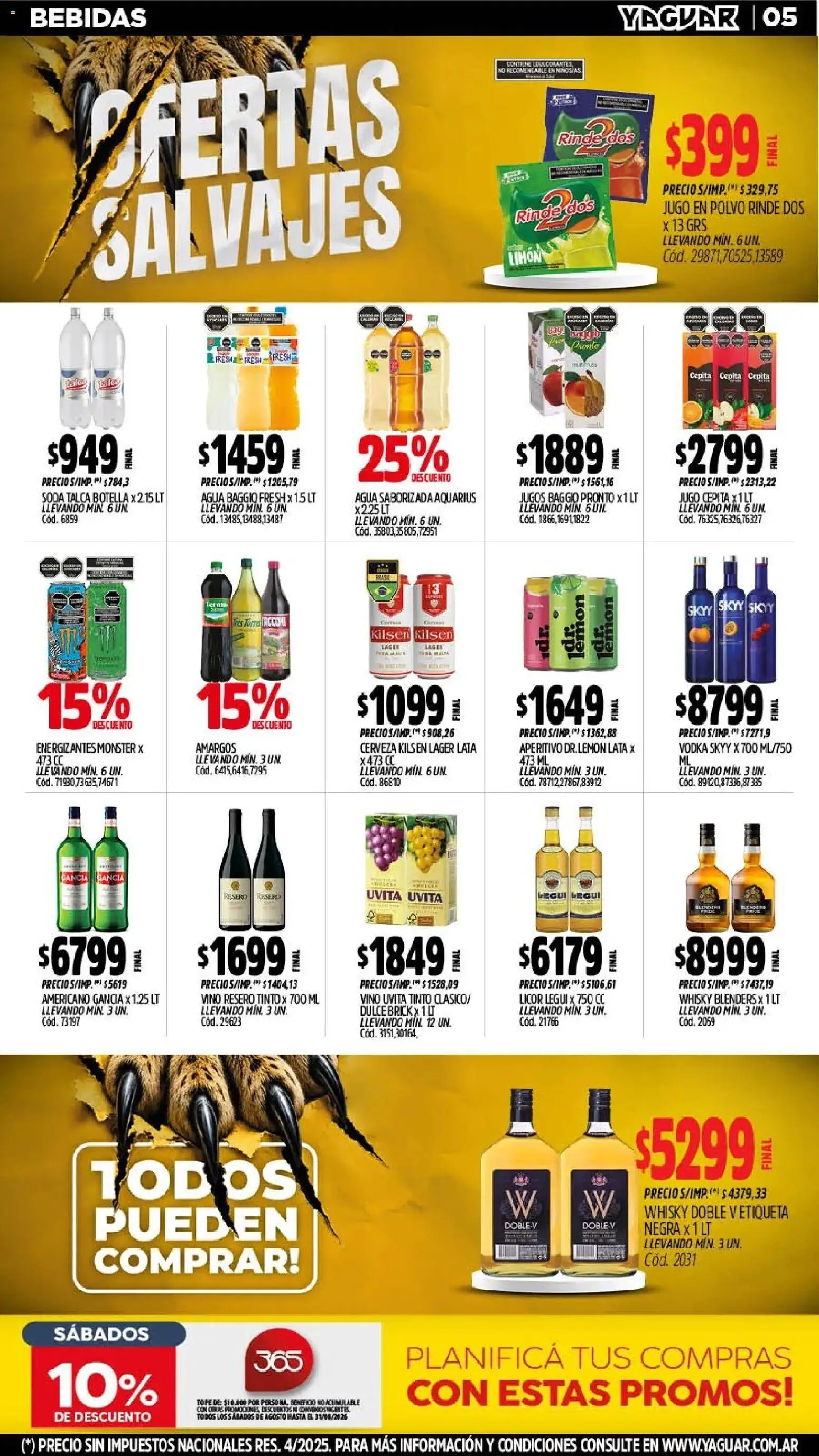 Yaguar - Oferta Semanal San Juan │ válido desde el 03/08/2026 | Página: 5 | Productos: Whisky, Jugo, Cerveza, Agua saborizada