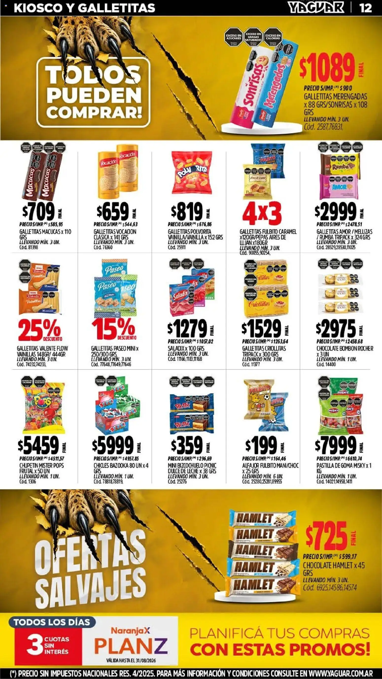 Yaguar - Oferta Semanal Neuquen │ válido desde el 03/08/2026 | Página: 13 | Productos: Galletitas, Chicles, Leche, Chocolate