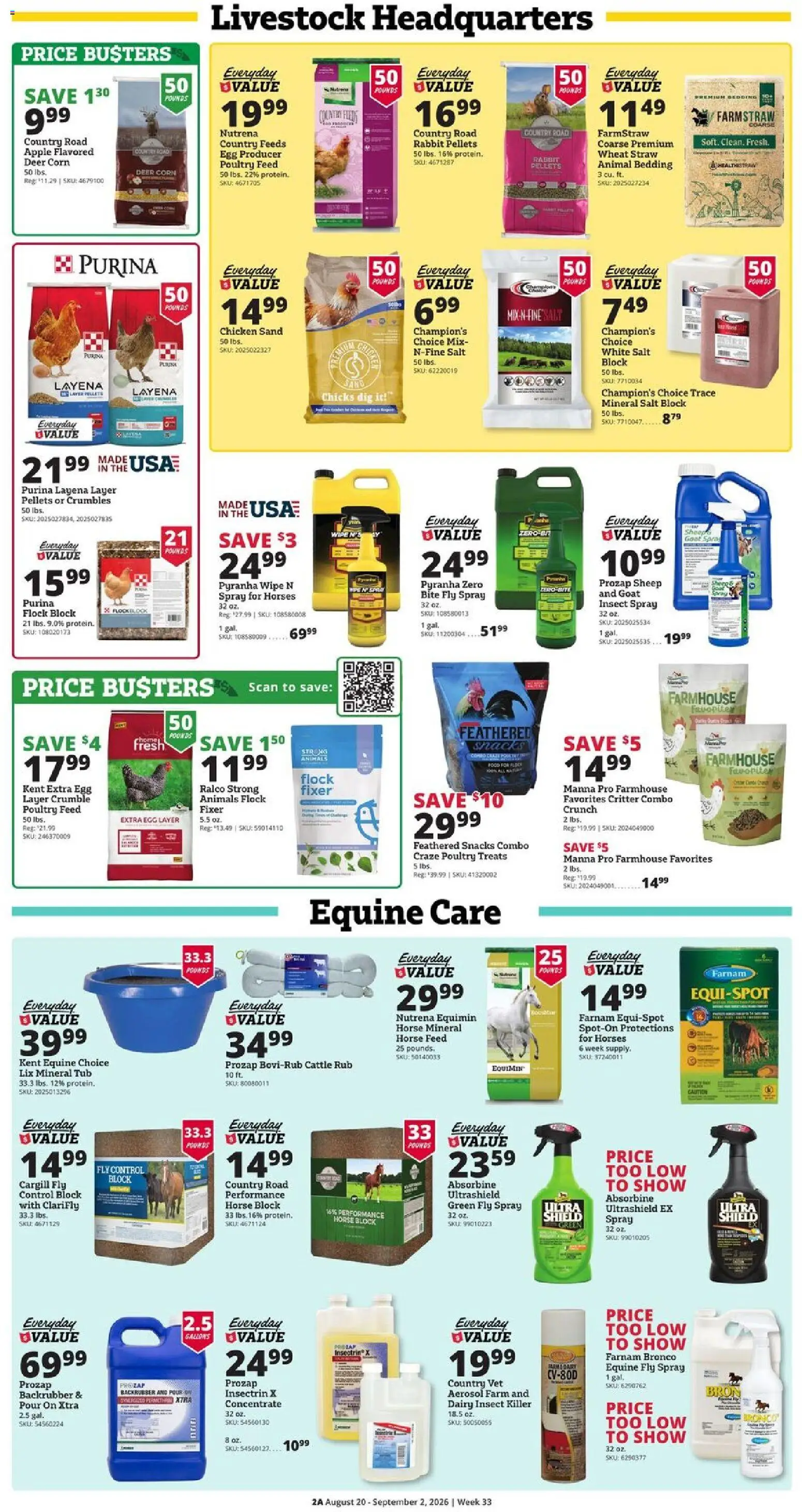 Rural King Weekly Ad - valid from 08/20/2026 | Page: 2 | Products: Rabbit, Bedding, Snacks, Poultry