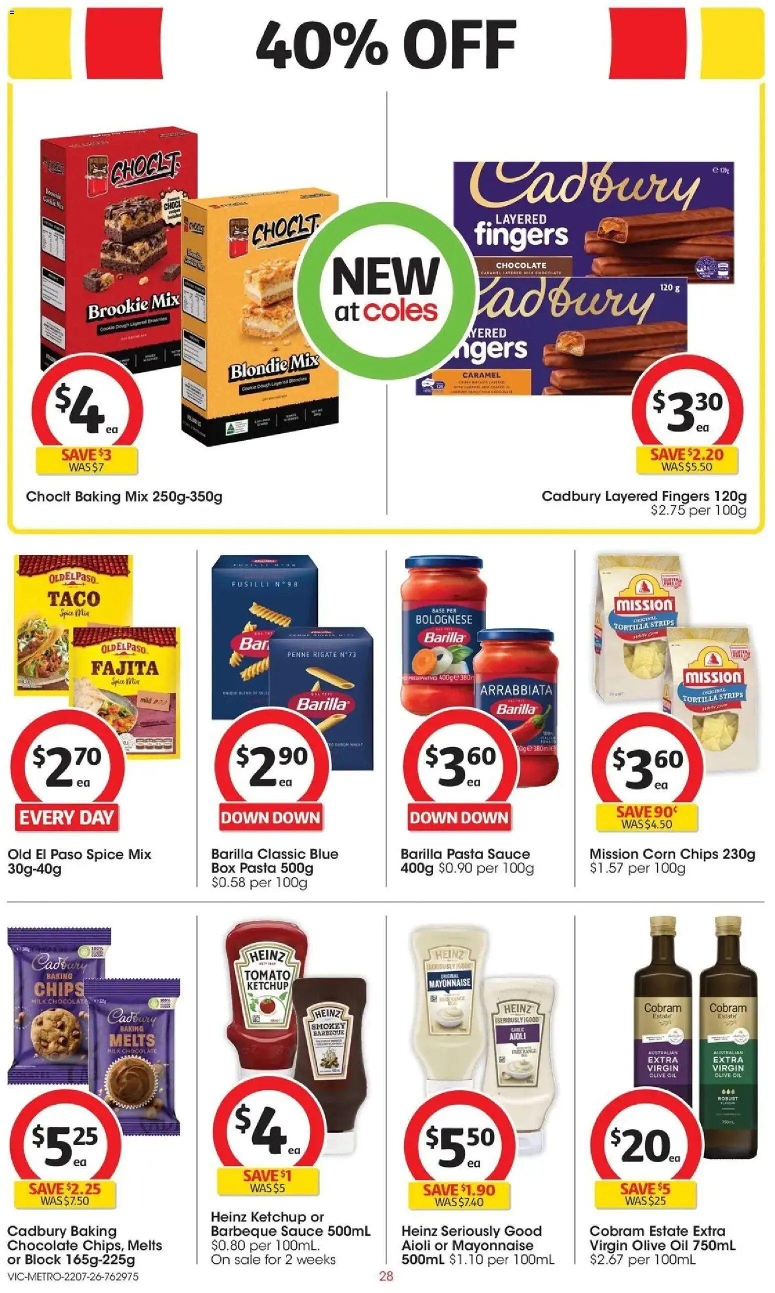Coles catalogue - valid from 22/07/2026 | Page: 28 | Products: Oil, Chocolate, Pasta, Ketchup