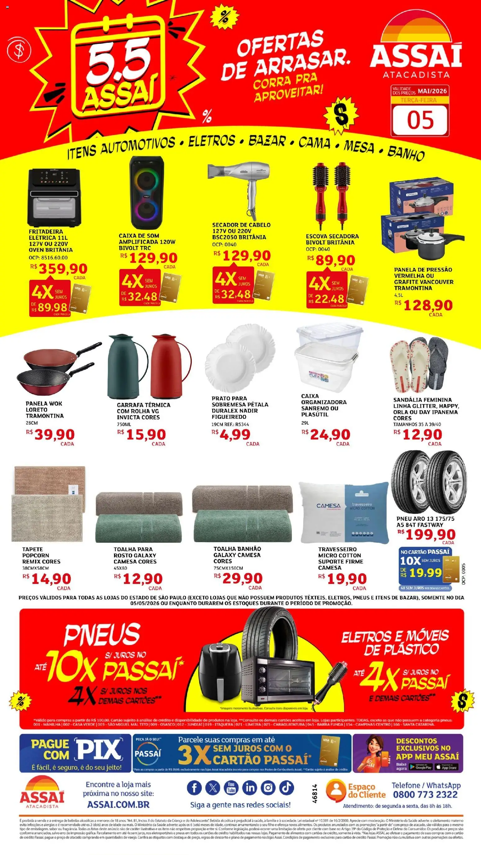 Assaí Atacadista Folheto - válido de 05.05.2026 | Página: 1 | Produtos: Secador, Caixa de som, Escova secadora, Tapete