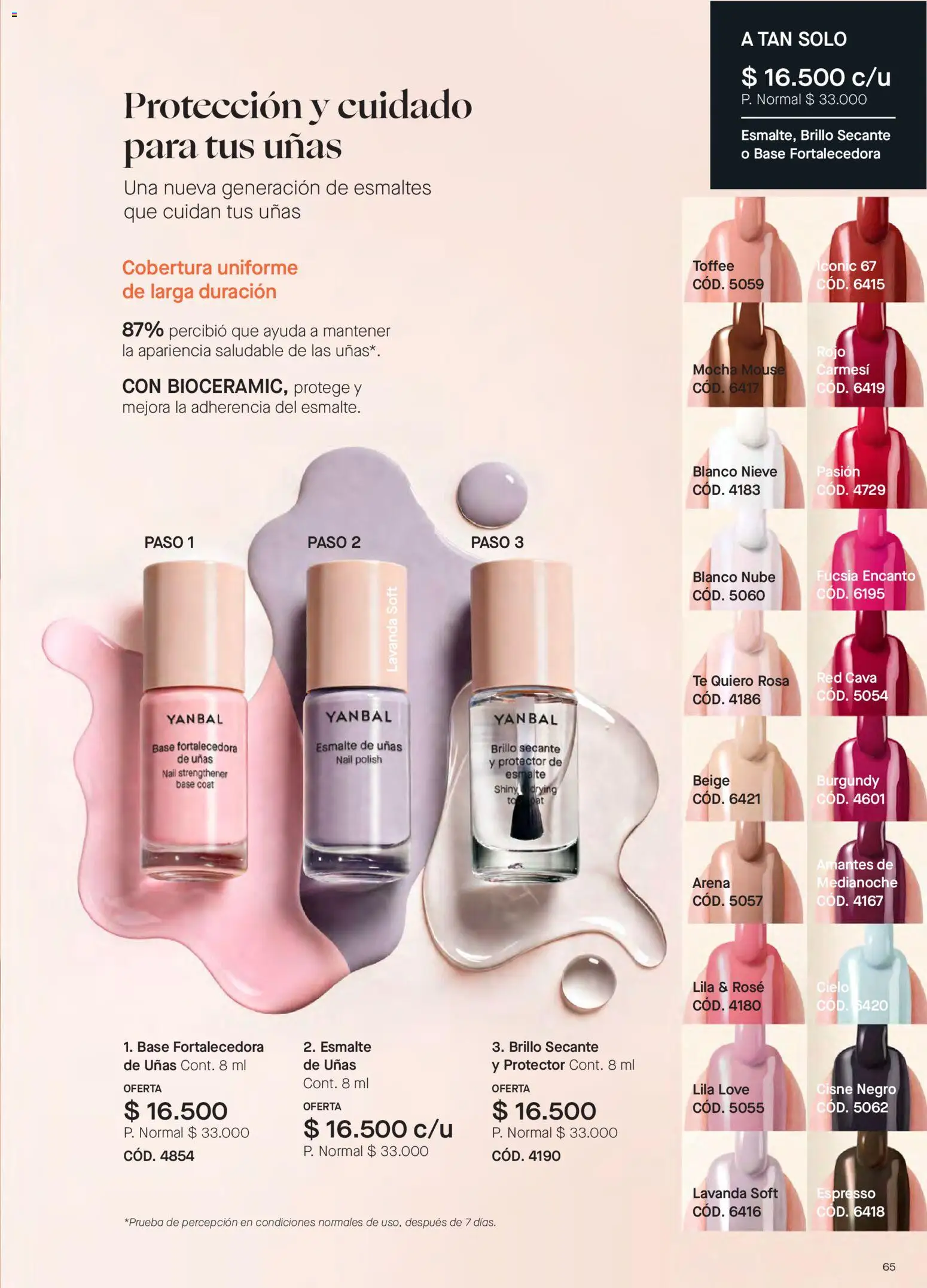 Yanbal revista - valida desde el 18/07/2026 | Página: 65 | Productos: Té, Brillo, Esmalte de uñas, Mouse