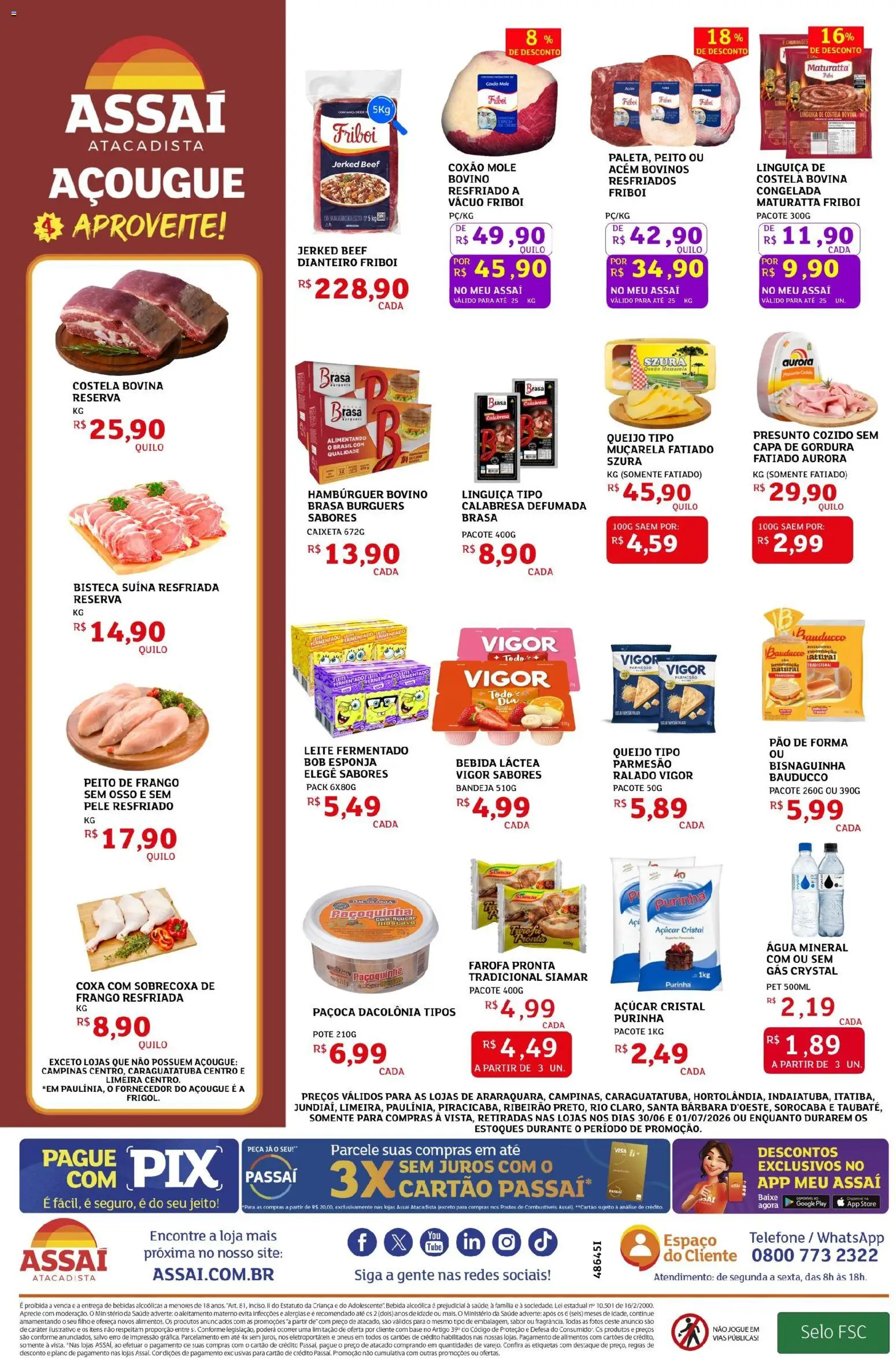 Assaí Atacadista Folheto - válido de 30/06/2026 | Página: 2 | Produtos: Esponja, Hambúrguer, Bebida, Telefone