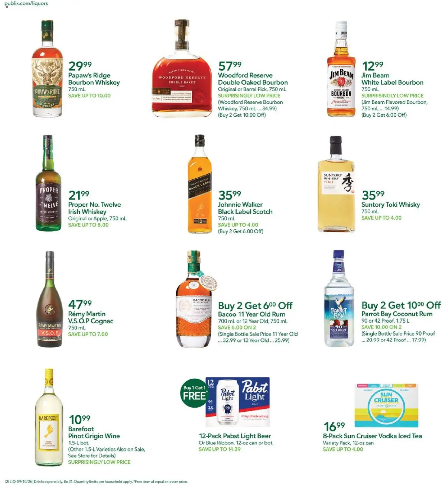 Publix Liquor Ad - valid from 09/10/2026 | Page: 2 | Products: Jim Beam, Beer, Tea, Whiskey