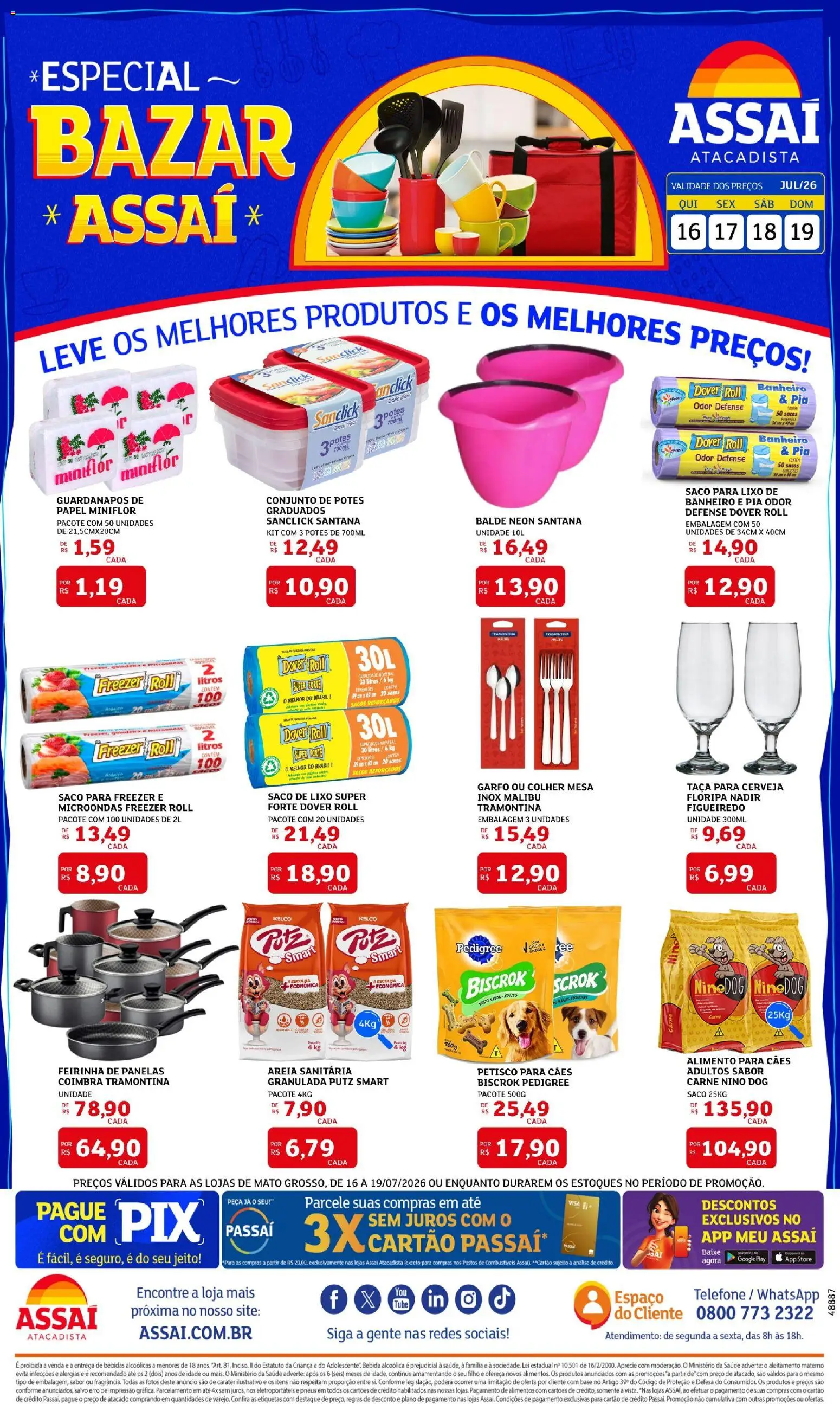 Assaí Atacadista Folheto - válido de 16/07/2026 | Página: 1 | Produtos: Base, Carne, Pia, Telefone
