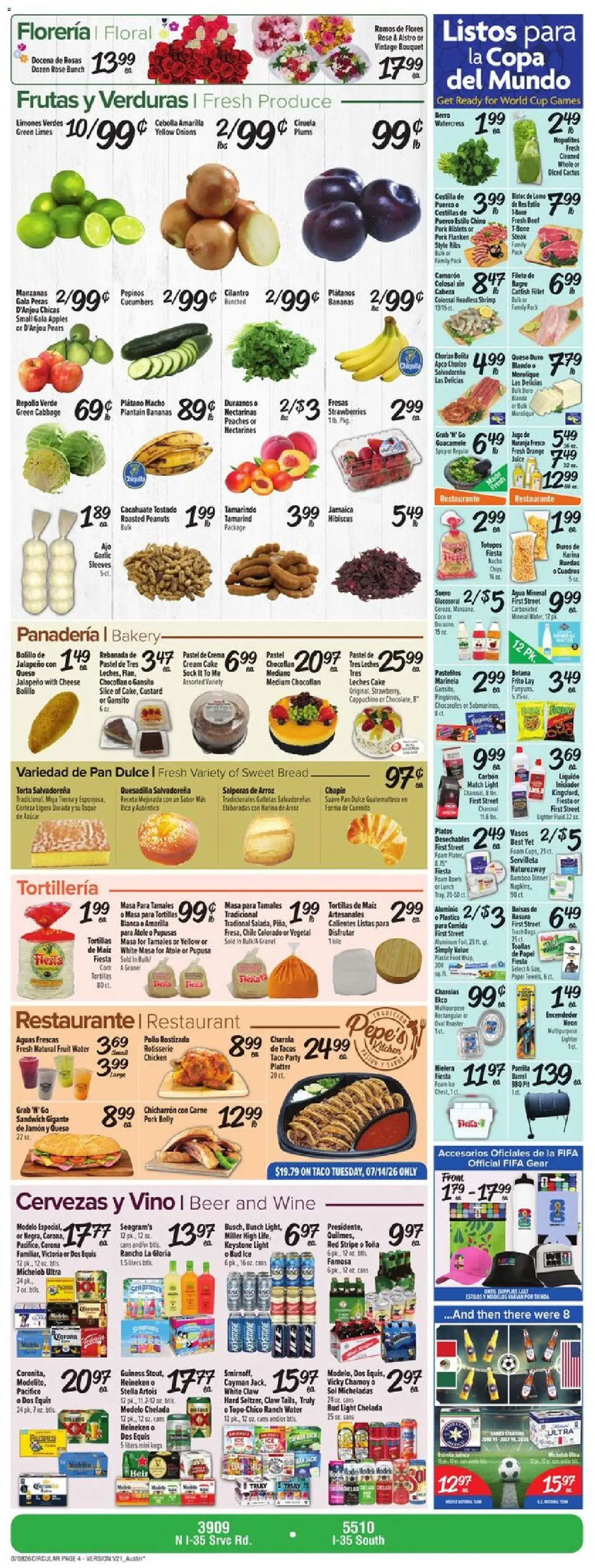 Fiesta Mart Weekly Ad - valid from 07/08/2026 | Page: 4 | Products: Peaches, Bread, Cream, Cucumbers