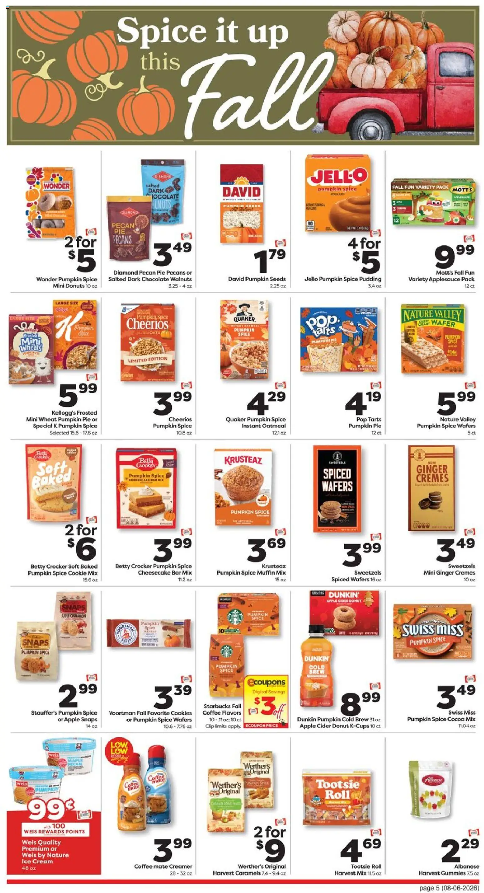 Weis Weekly Circular - NY - valid from 08/06/2026 | Page: 5 | Products: Walnuts, Wafers, Pudding, Ice