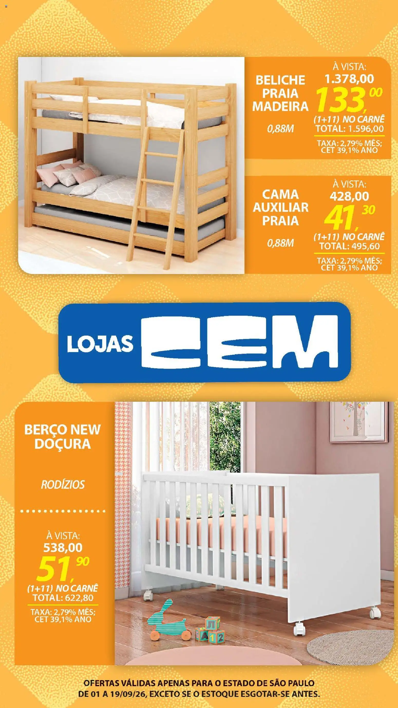 Lojas Cem Folheto - válido de 01/09/2026 | Página: 26 | Produtos: Cama, Berço, Carne