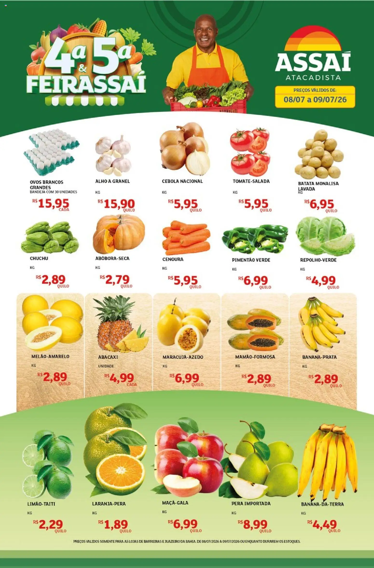 Assaí Atacadista Folheto - válido de 08/07/2026 | Página: 1 | Produtos: Chuchu, Cebola, Ovos, Batata