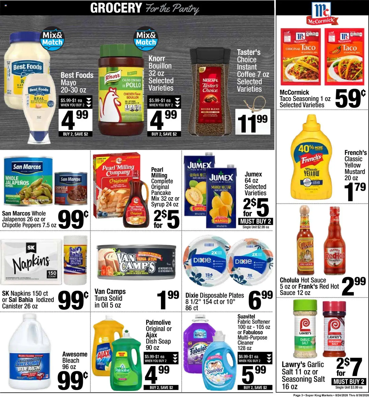 Super King Weekly Ad - valid from 08/24/2026 | Page: 3 | Products: Peppers, Coffee, Fabric softener, Mustard