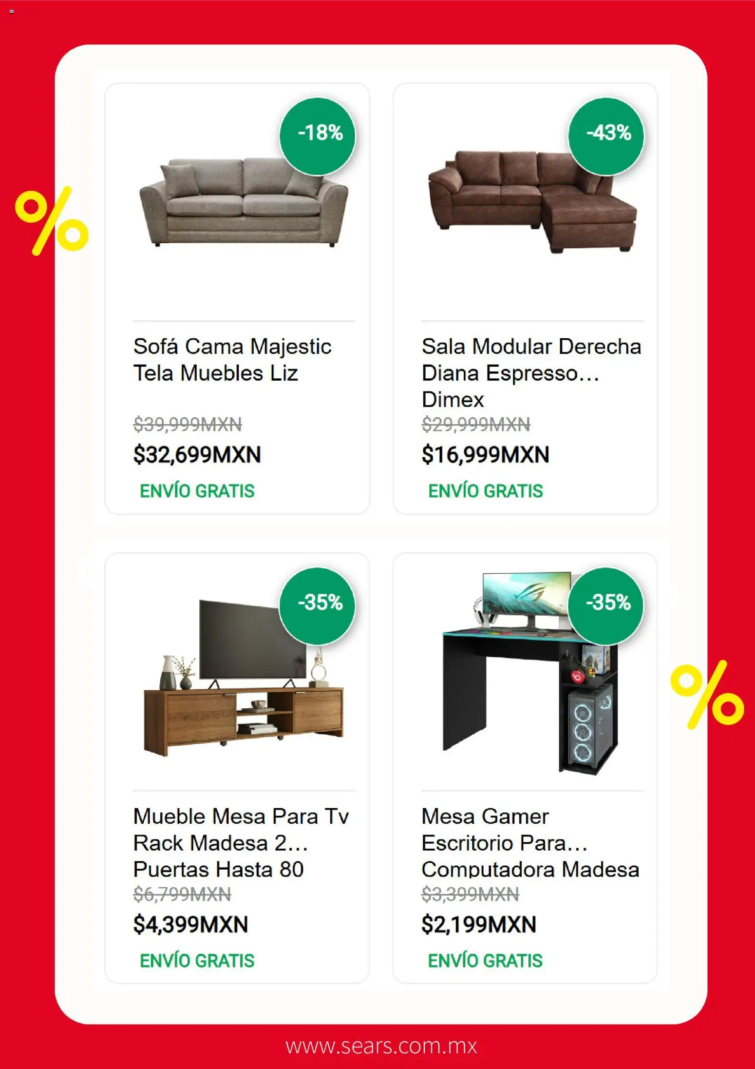 Nuevas ofertas de Sears válidas en toda la República Mexicana desde el 07/07/2026. ¡Encuentra las mejores ofertas en Sears promociones! | Página: 4 | Productos: Computadora, Modular, Sala modular, Sala
