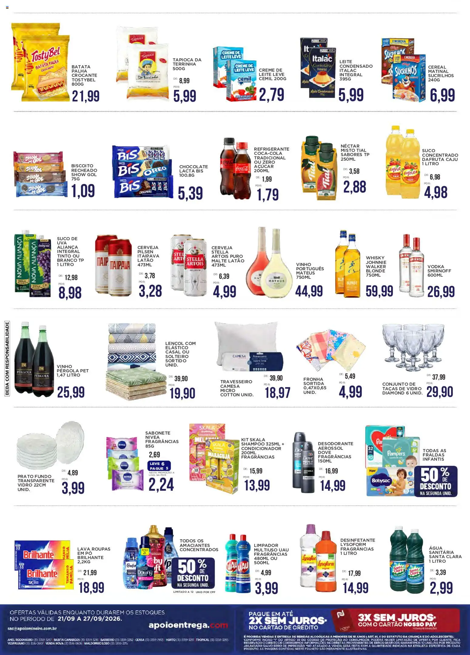 Apoio Mineiro Folheto - válido de 21/09/2026 | Página: 2 | Produtos: Pampers, Whisky, Chocolate, Batata palha