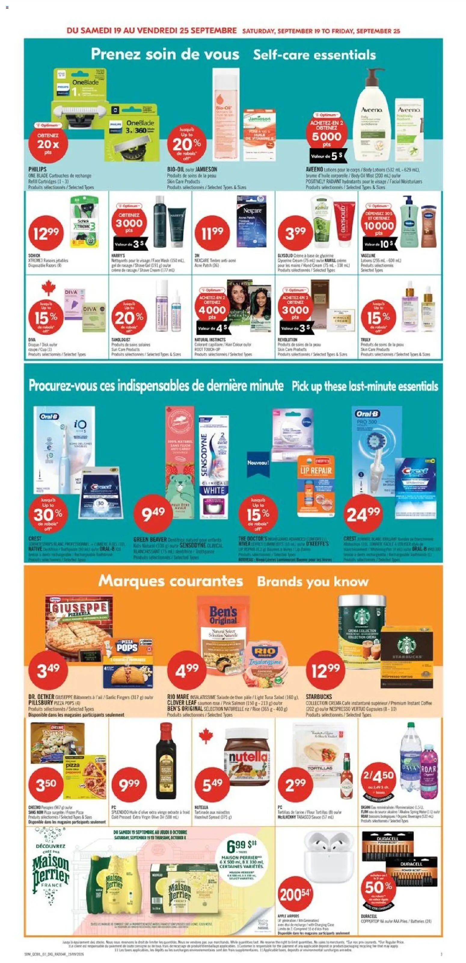 Pharmaprix flyer valid from Sep 19, 2026 | Page: 19 | Products: Disk, Tortillas, Tuna salad, Capsules