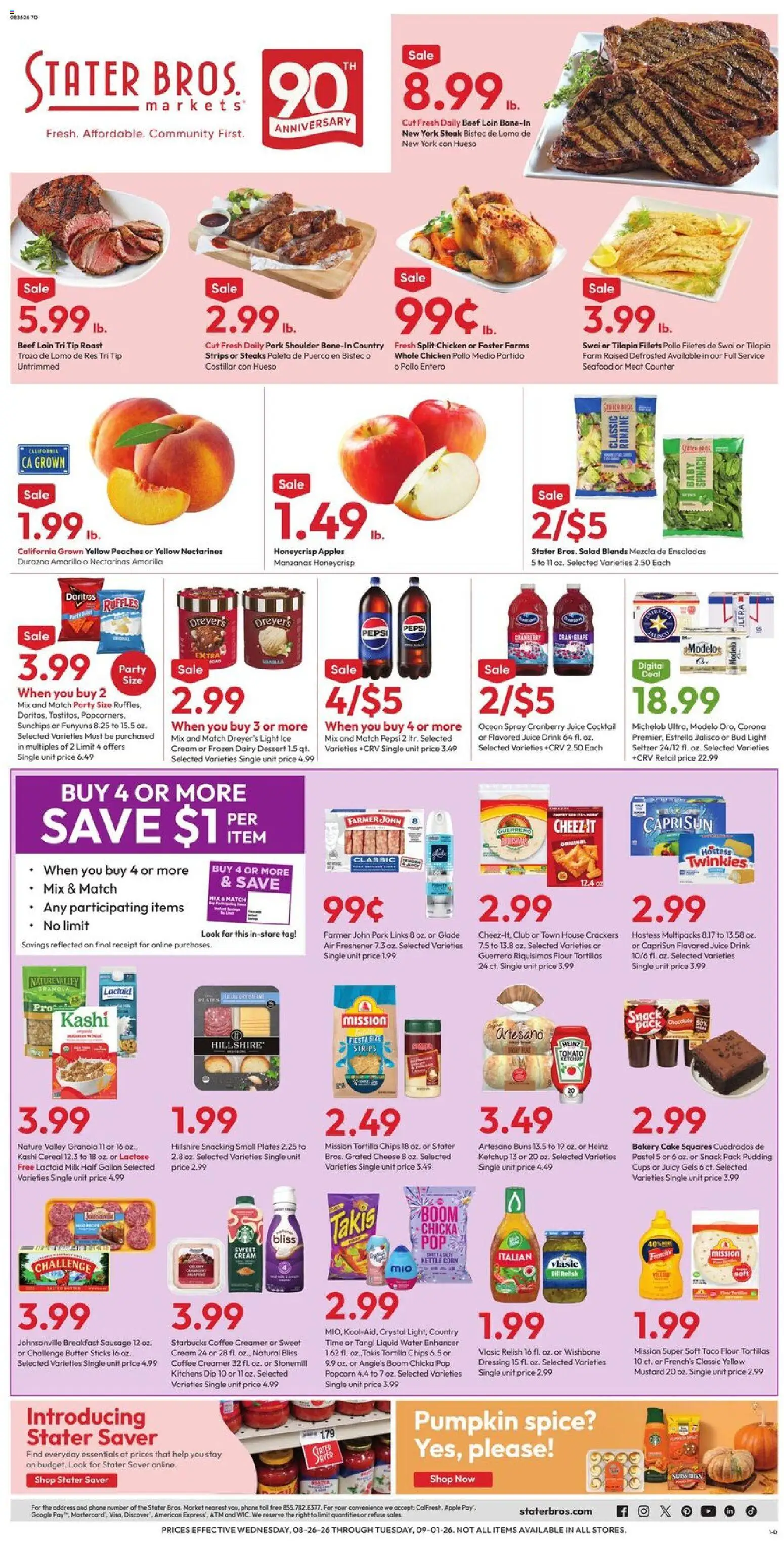 Stater Bros Weekly Ad - valid from 08/26/2026 | Page: 1 | Products: Butter, Dessert, Water, Dill