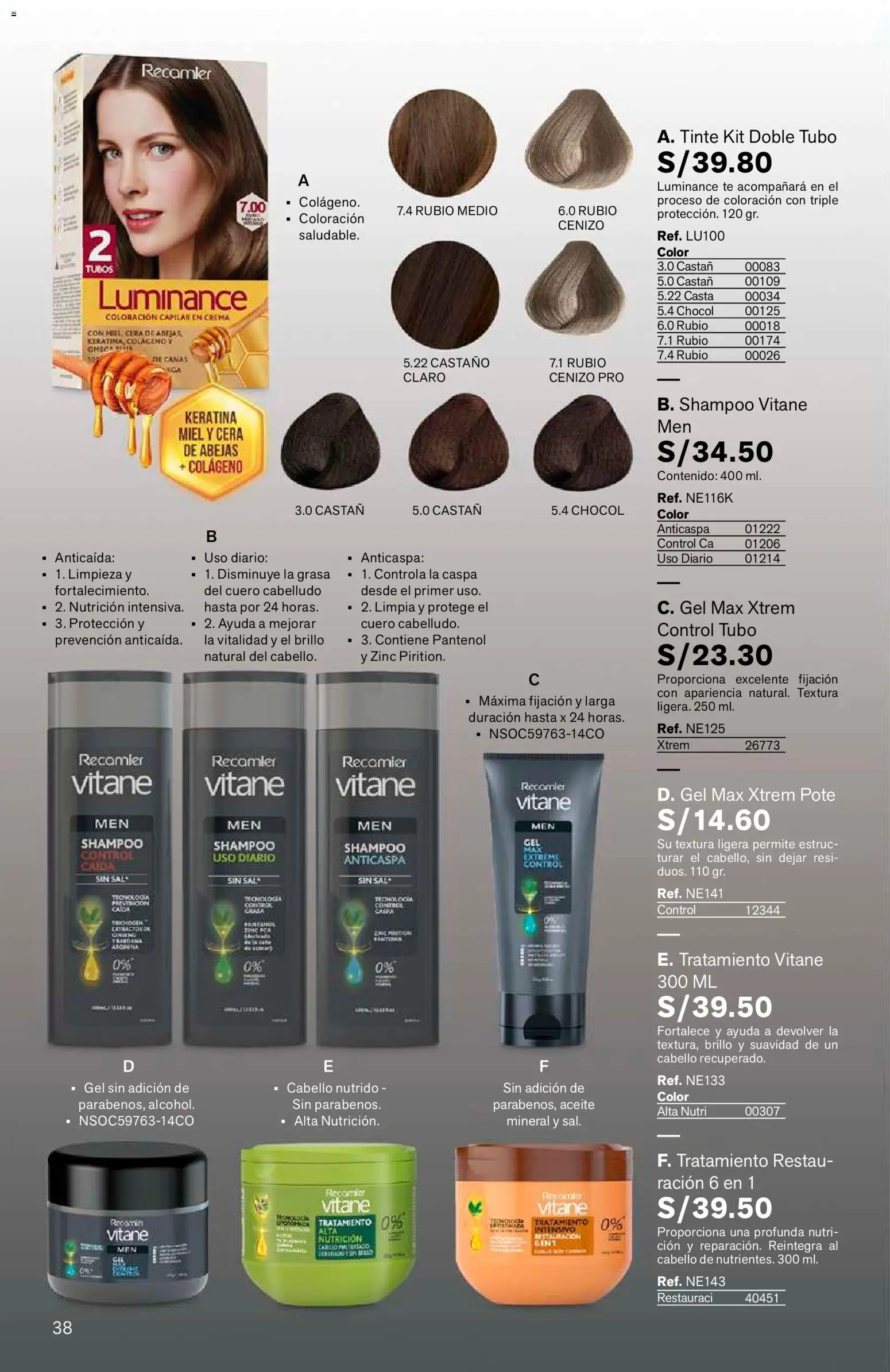 Catálogo Leonisa válido desde 24/08/2026 | Página: 38 | Productos: Shampoo, Sal, Aceite, Crema
