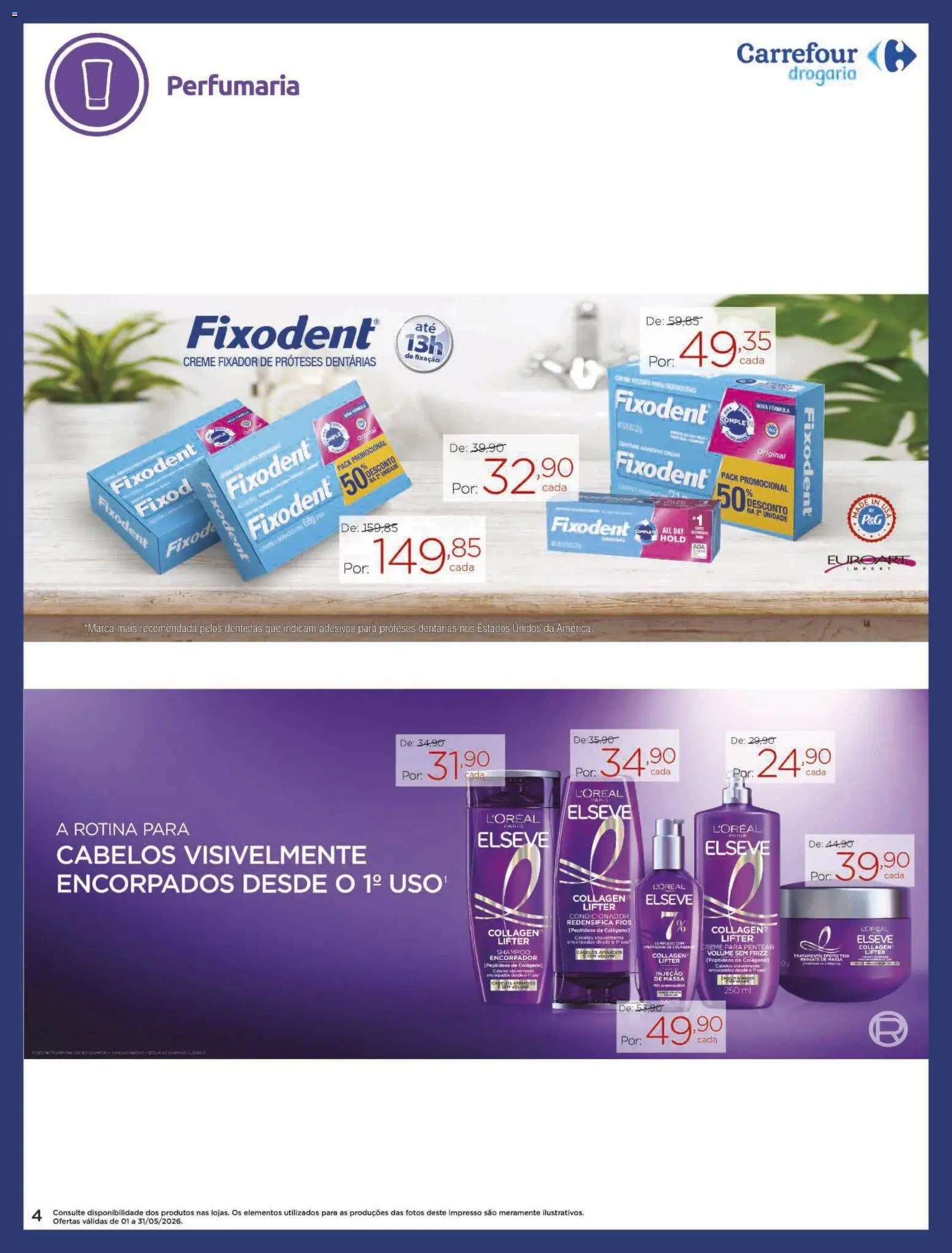 Carrefour Folheto - válido de 01.05.2026 | Página: 4 | Produtos: Shampoo, Condicionador, Creme, Fixador
