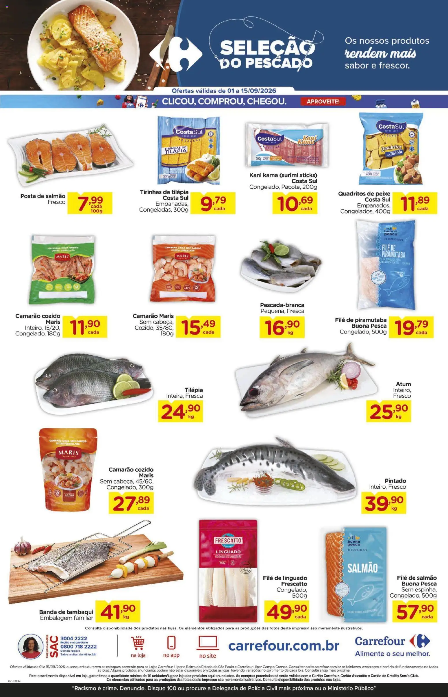 Carrefour Folheto - válido de 01/09/2026 | Página: 2 | Produtos: Salmão, Filé de salmão, Linguado, Peixe