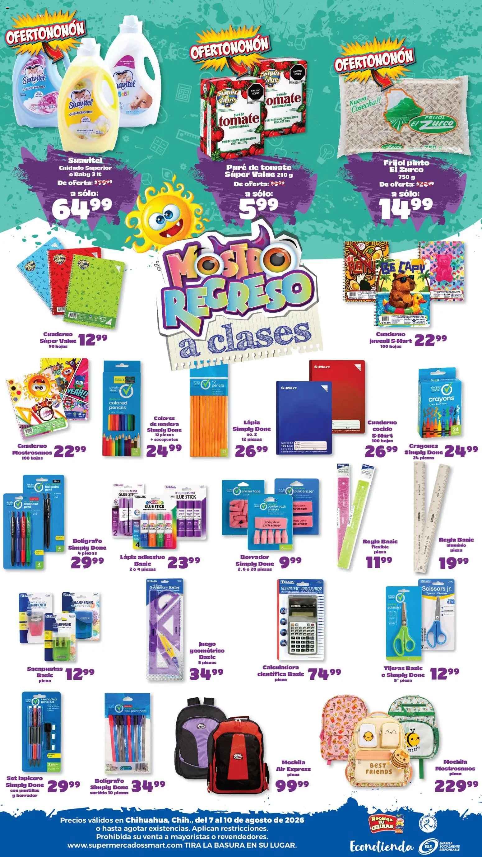 Nuevas ofertas de S-Mart válidas en toda la República Mexicana desde el 07/08/2026. ¡Encuentra las mejores ofertas en S-Mart folleto Ofertas de feria Chihuahua! | Página: 2 | Productos: Tomate, Cuaderno, Juego, Calculadora
