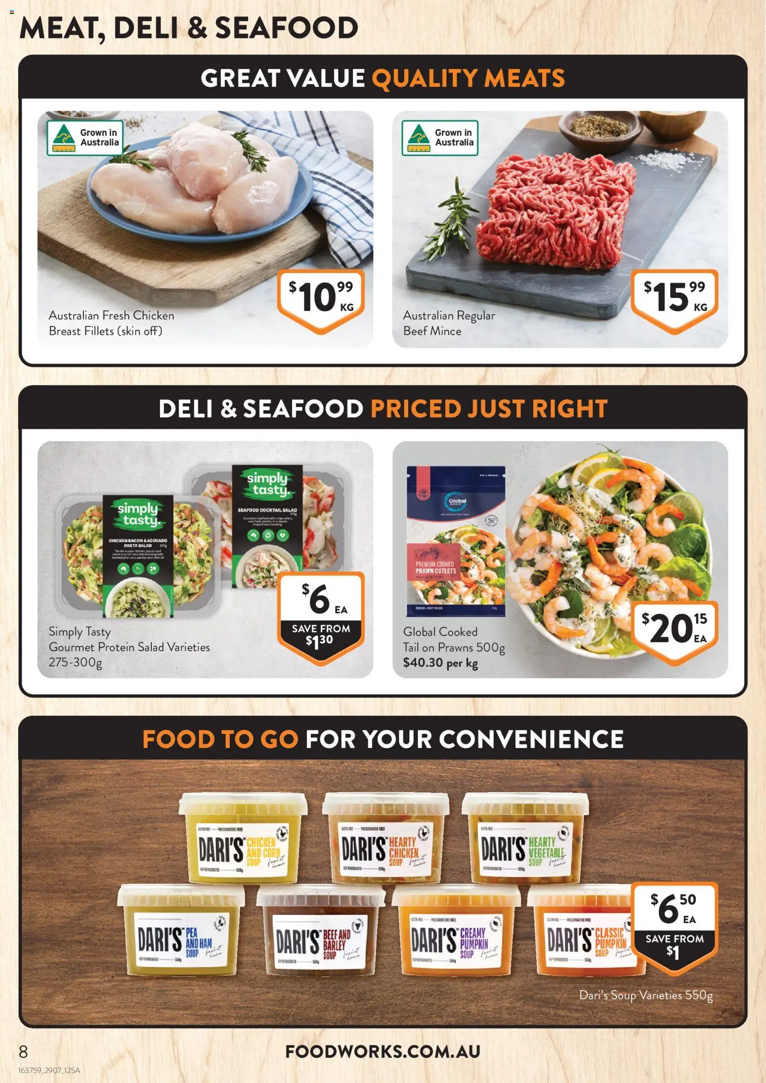 Foodworks catalogue - valid from 29/07/2026 | Page: 8 | Products: Chicken, Beef, Pasta, Prawns