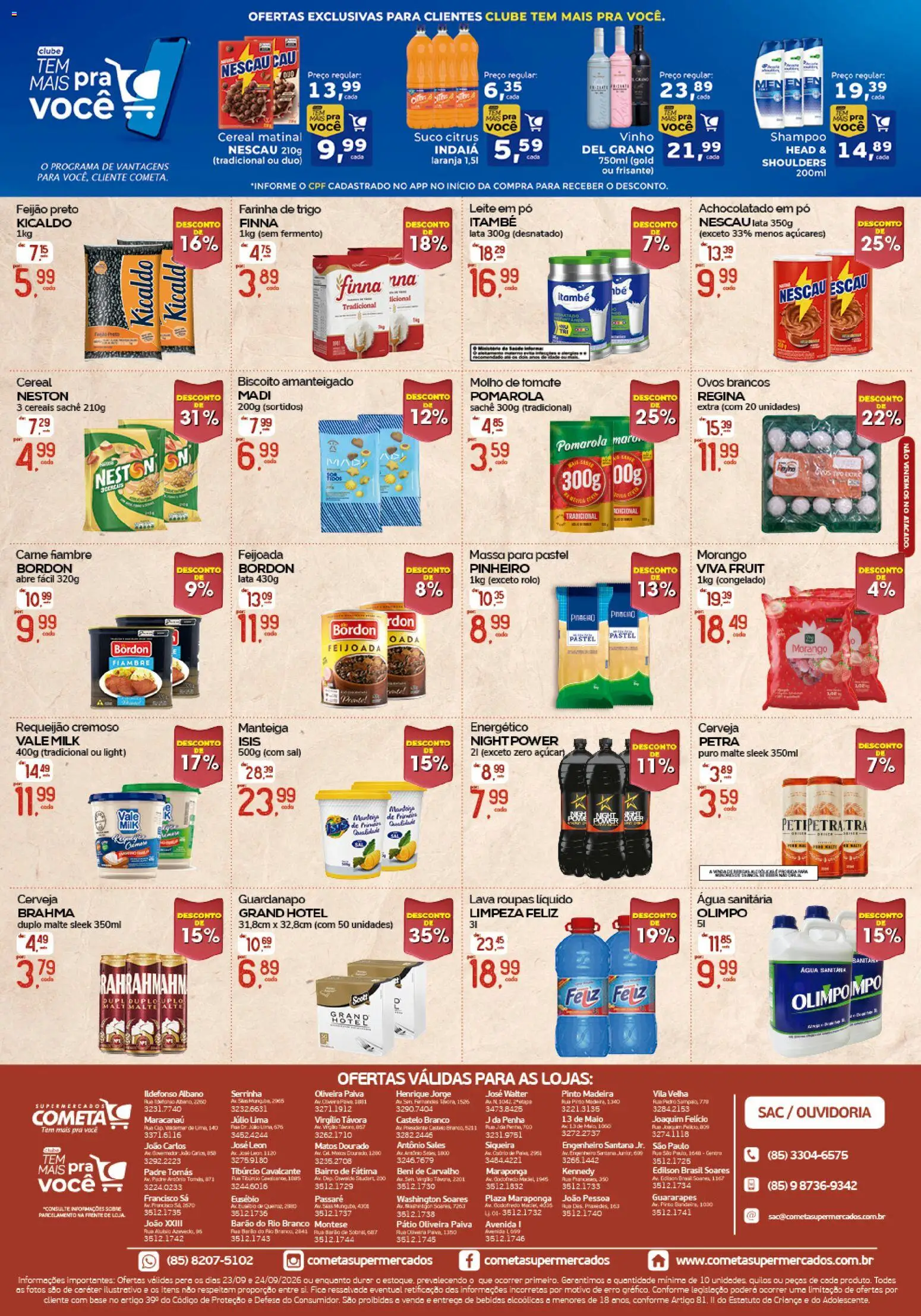 Cometa Supermercados Folheto - válido de 23/09/2026 | Página: 2 | Produtos: Farinha de trigo, Manteiga, Água, Água sanitária