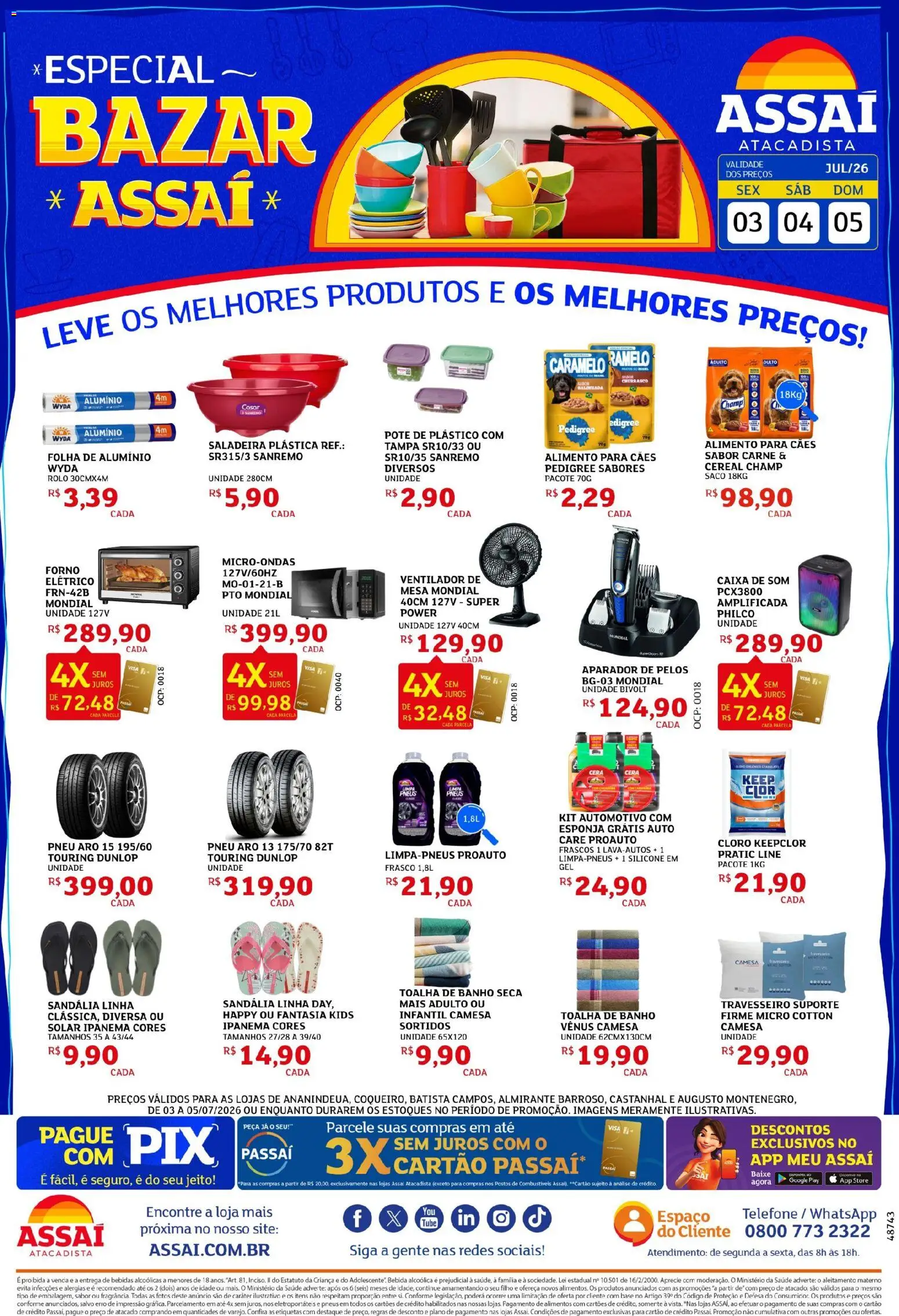 Assaí Atacadista Folheto - válido de 03/07/2026 | Página: 1 | Produtos: Esponja, Cloro, Aparador, Toalha de banho