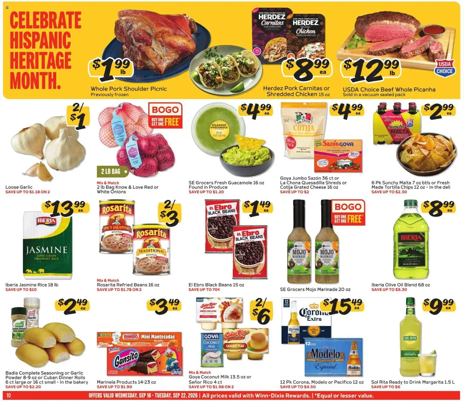 Winn Dixie Weekly Ad - valid from 09/16/2026 | Page: 10 | Products: Pork shoulder, Powder, Milk, Tortilla chips
