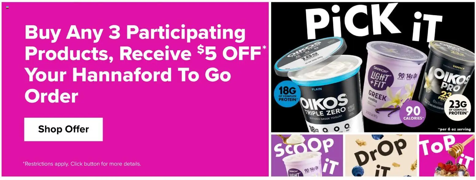 Hannaford Weekly Ad - valid from 08/09/2026 | Page: 18 | Products: Yogurt, Protein, Greek yogurt, Vanilla