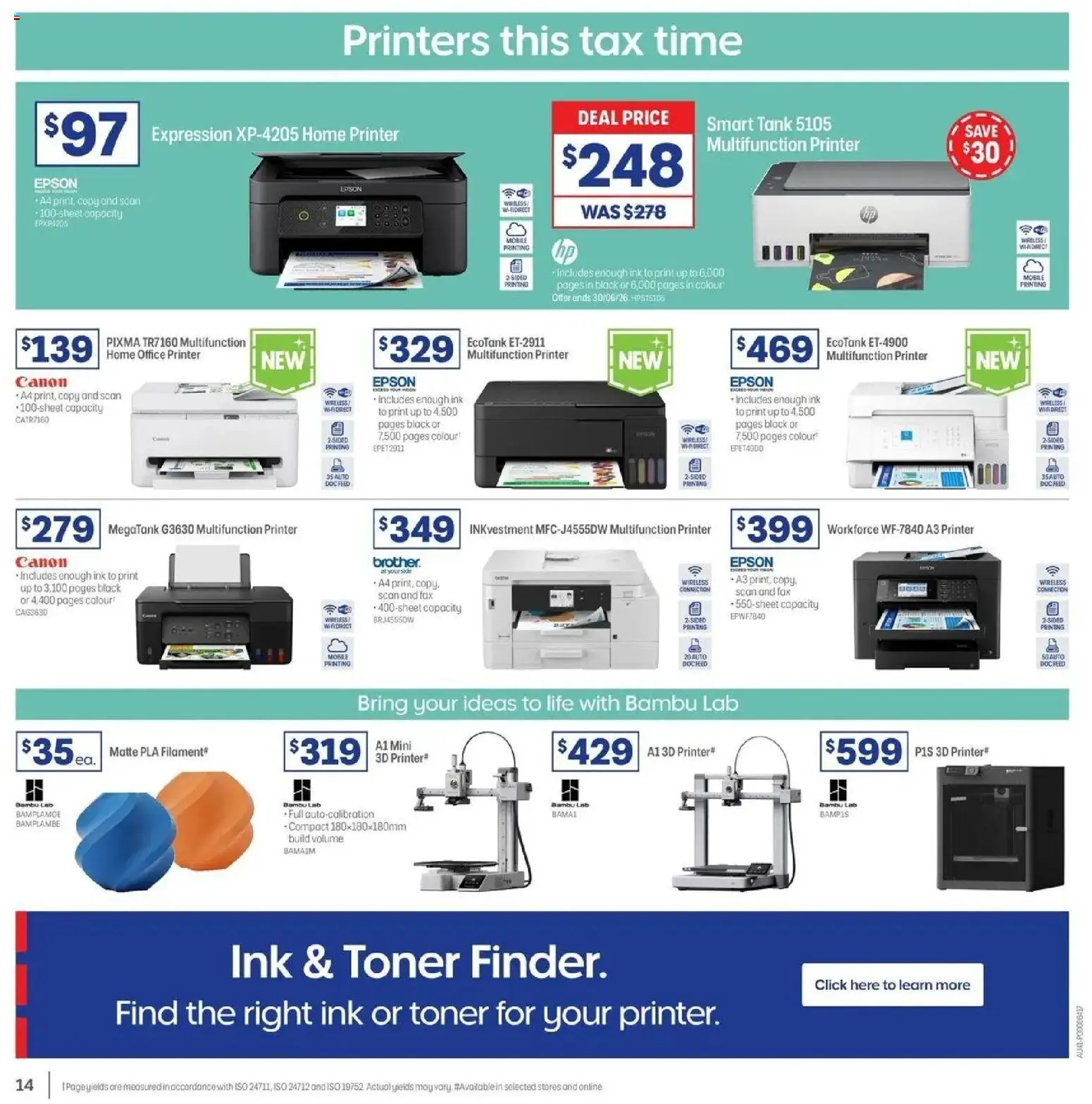 Officeworks catalogue - valid from 11.06.2026 | Page: 14 | Products: Printer, Fax, Toner, Mobile