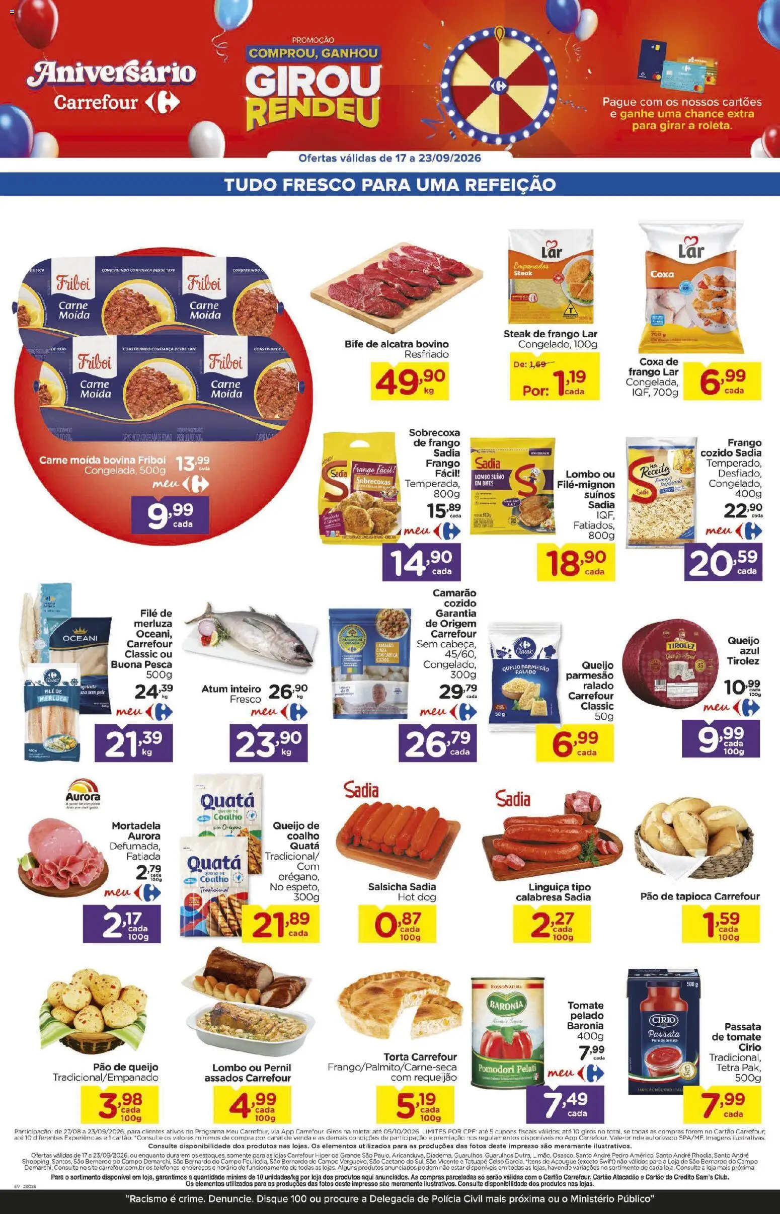 Carrefour Folheto - válido de 17/09/2026 | Página: 4 | Produtos: Sobrecoxa de frango, Alcatra, Pernil, Atum