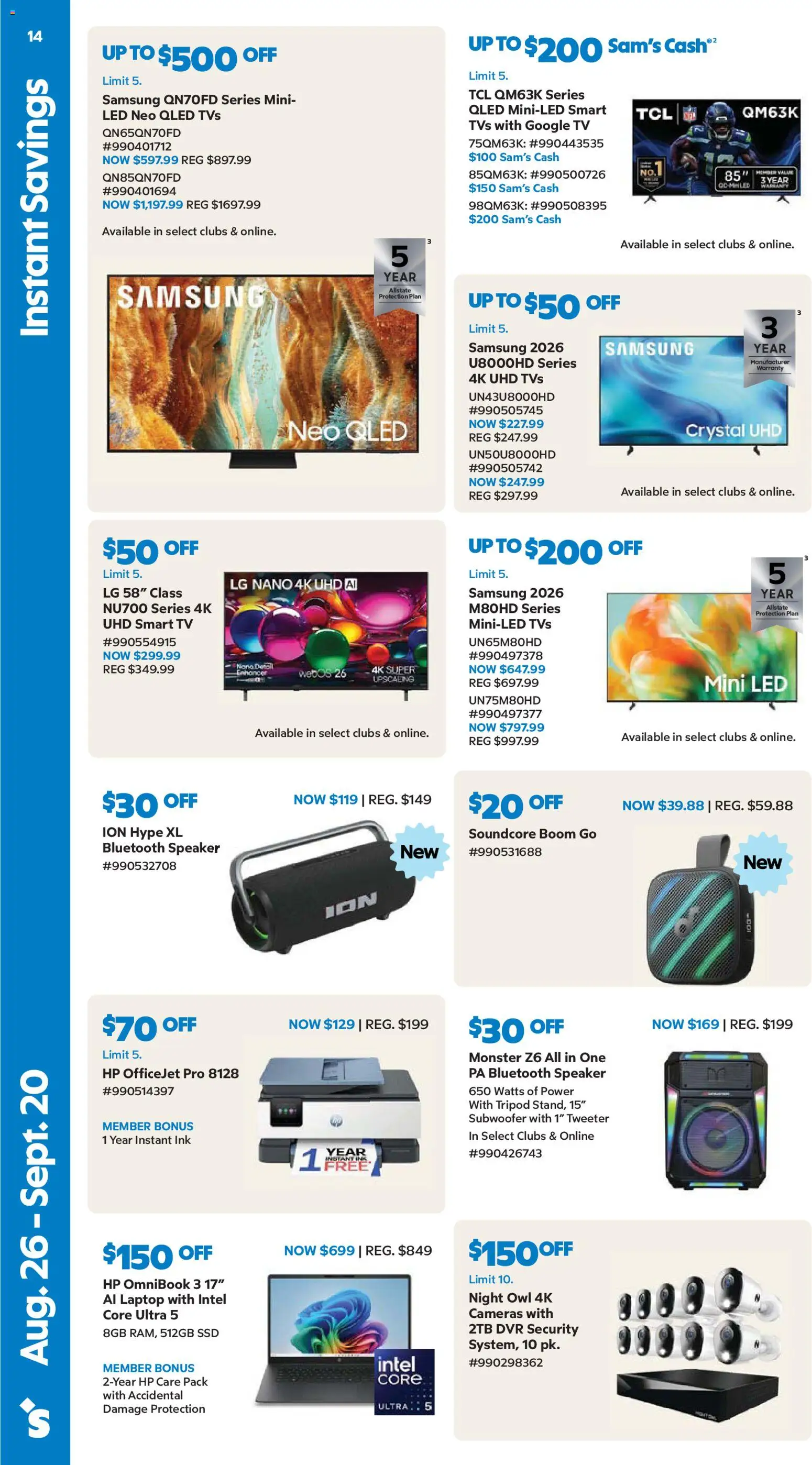 Sam's Club Weekly Ad - valid from 08/26/2026 | Page: 14 | Products: Ink, Bluetooth speaker, Tv, Speaker