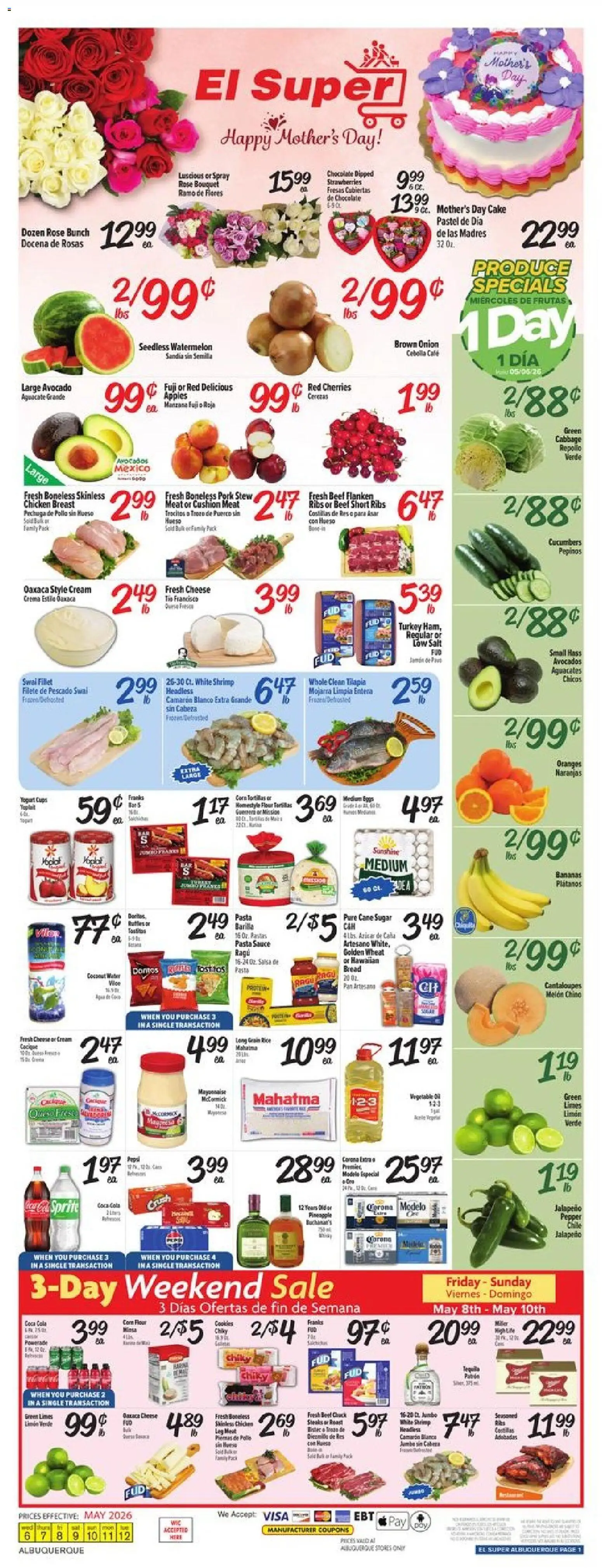 El Super Weekly Ad - NM - valid from 06.05.2026 | Page: 1 | Products: Cheese, Pasta, Avocado, Sugar