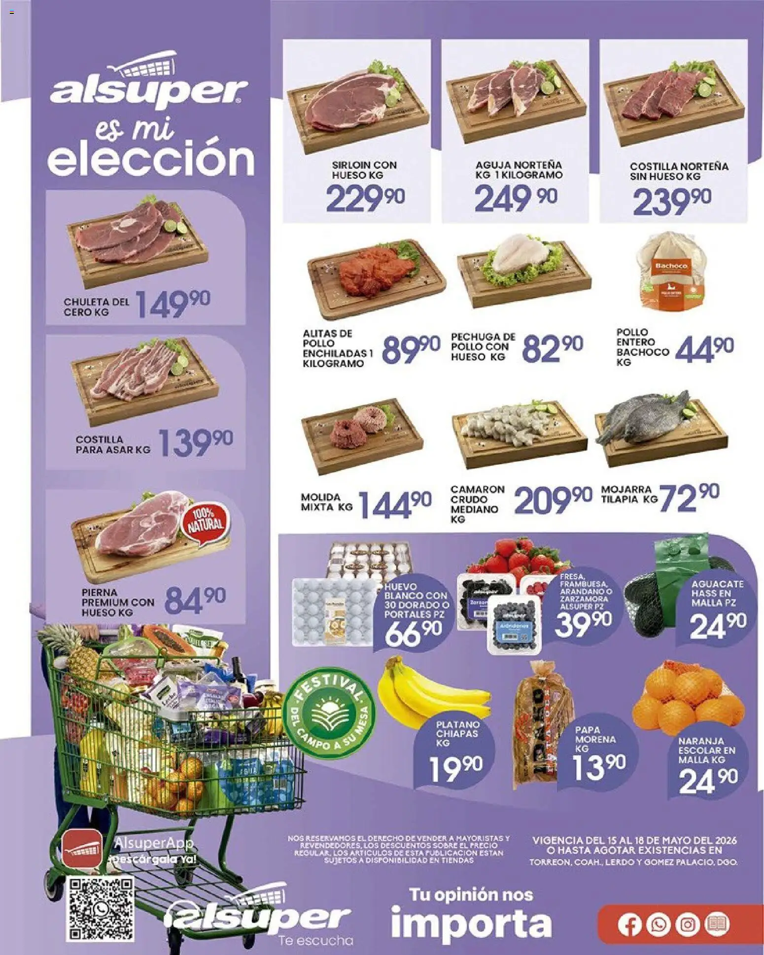 Nuevas ofertas de Alsuper válidas en toda la República Mexicana desde el 15.05.2026. ¡Encuentra las mejores ofertas en Alsuper folleto Torreon! | Página: 1 | Productos: Pollo, Aguacate, Té, Sobre