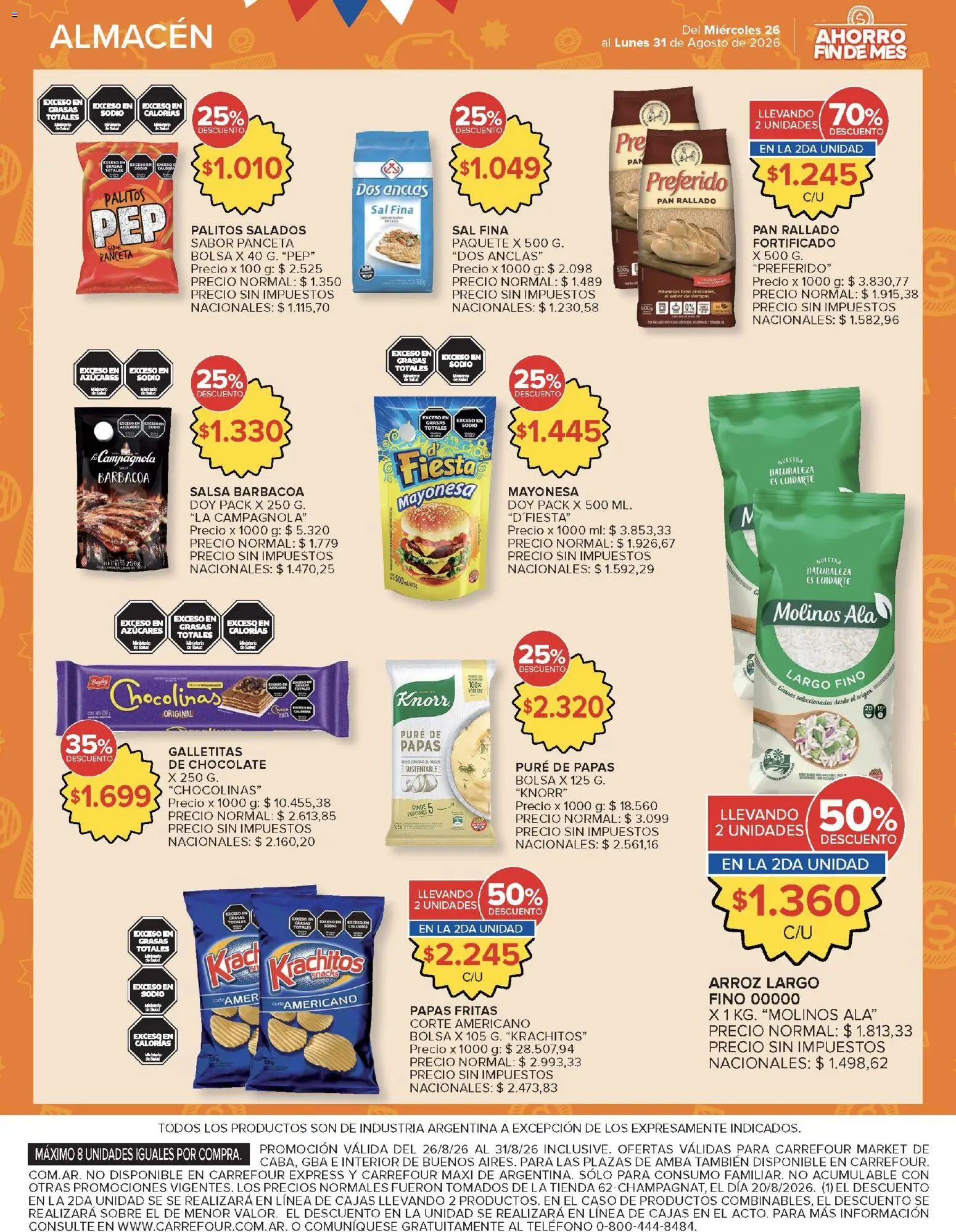Carrefour ofertas │ válido desde el 26/08/2026 | Página: 41 | Productos: Milanesas, Salsa barbacoa, Arroz, Papas fritas