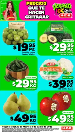 Vista previa de H-E-B folleto Fruta y venduras, nuevo folleto de la tienda, válido en México a partir del 26.05.2026 | Página: 2 | Productos: Coliflor, Manzana, Té, Malla