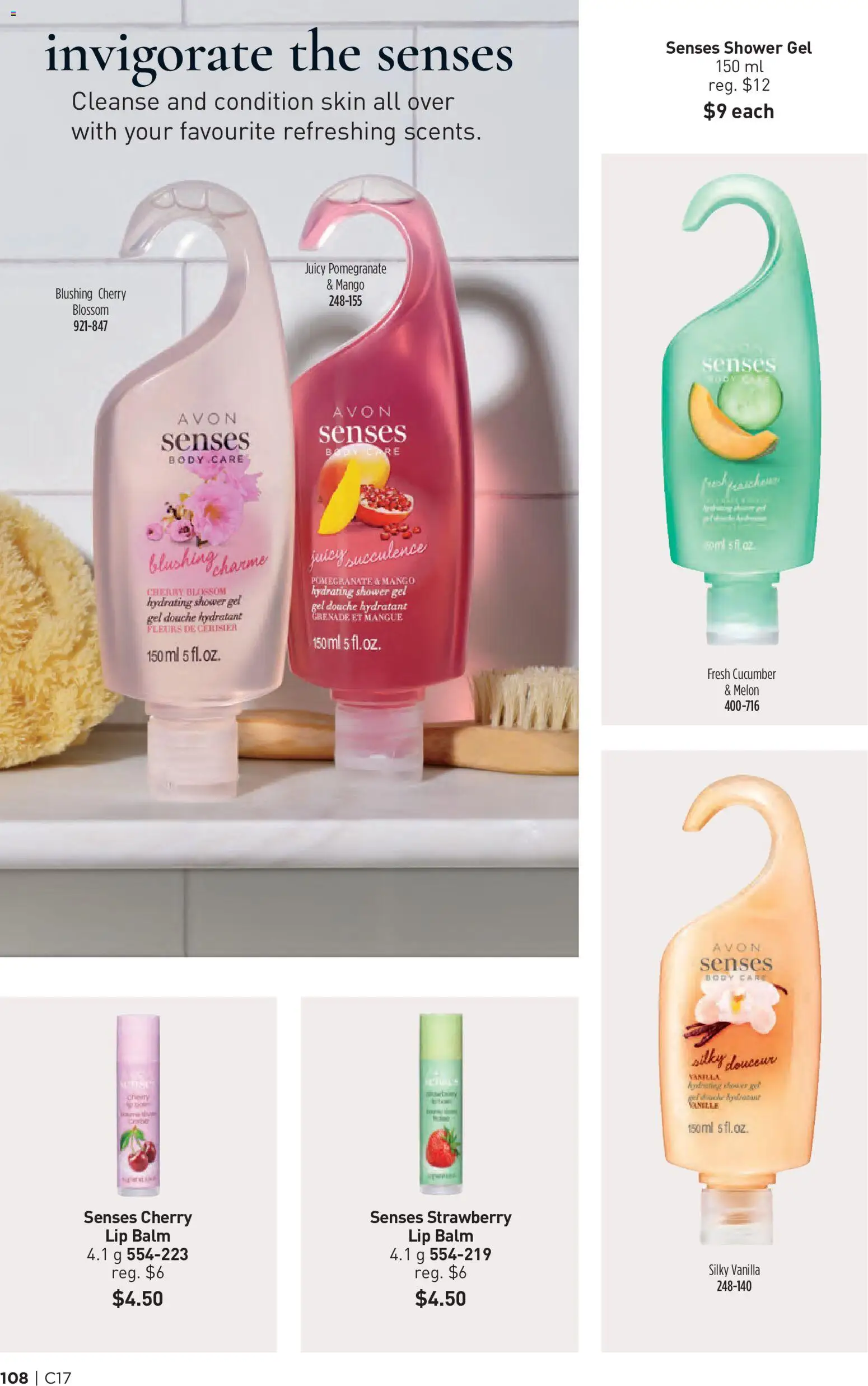 Avon flyer valid from Aug 13, 2026 | Page: 108 | Products: Pomegranate, Mango, Shower gel, Shower