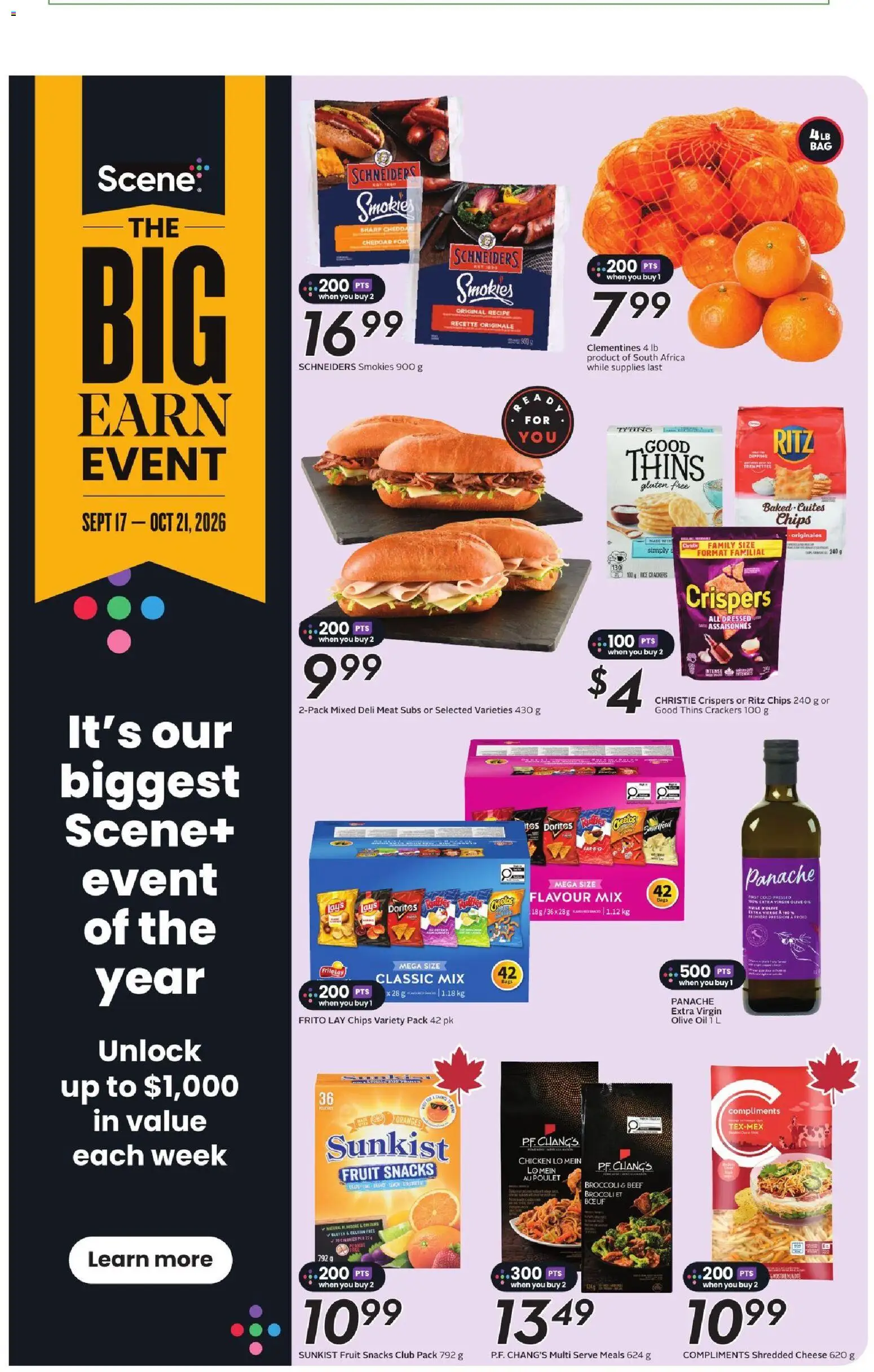 Safeway flyer valid from Sep 17, 2026 | Page: 16 | Products: Chips, Cheddar, Olive oil, Chicken