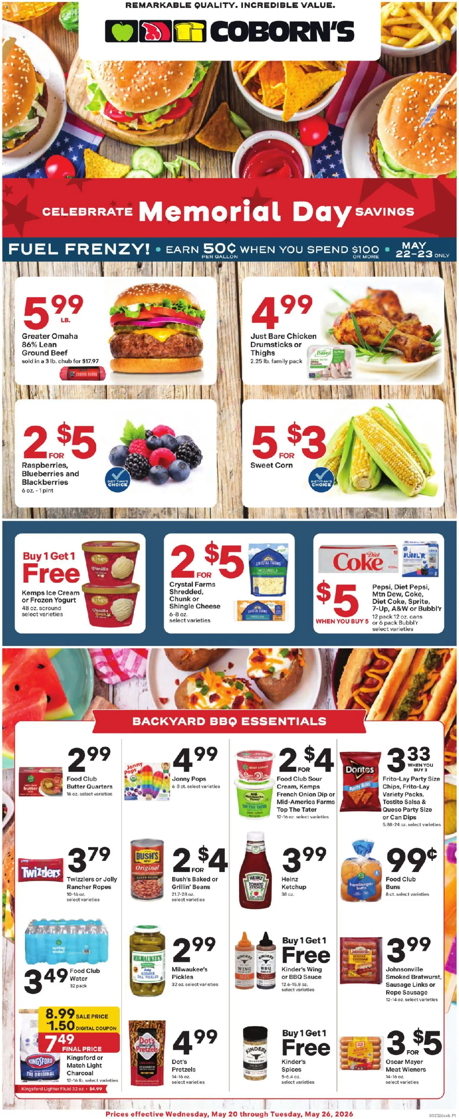 Coborn's Weekly Ad - valid from 20.05.2026 | Page: 1 | Products: Butter, Cheese, Ketchup, Blueberries
