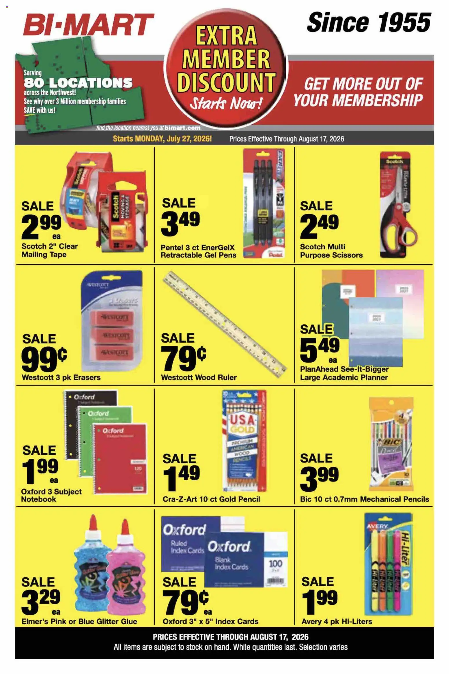 Bi-Mart Extra Member Discount - valid from 07/27/2026 | Page: 5 | Products: Pencil, Notebook