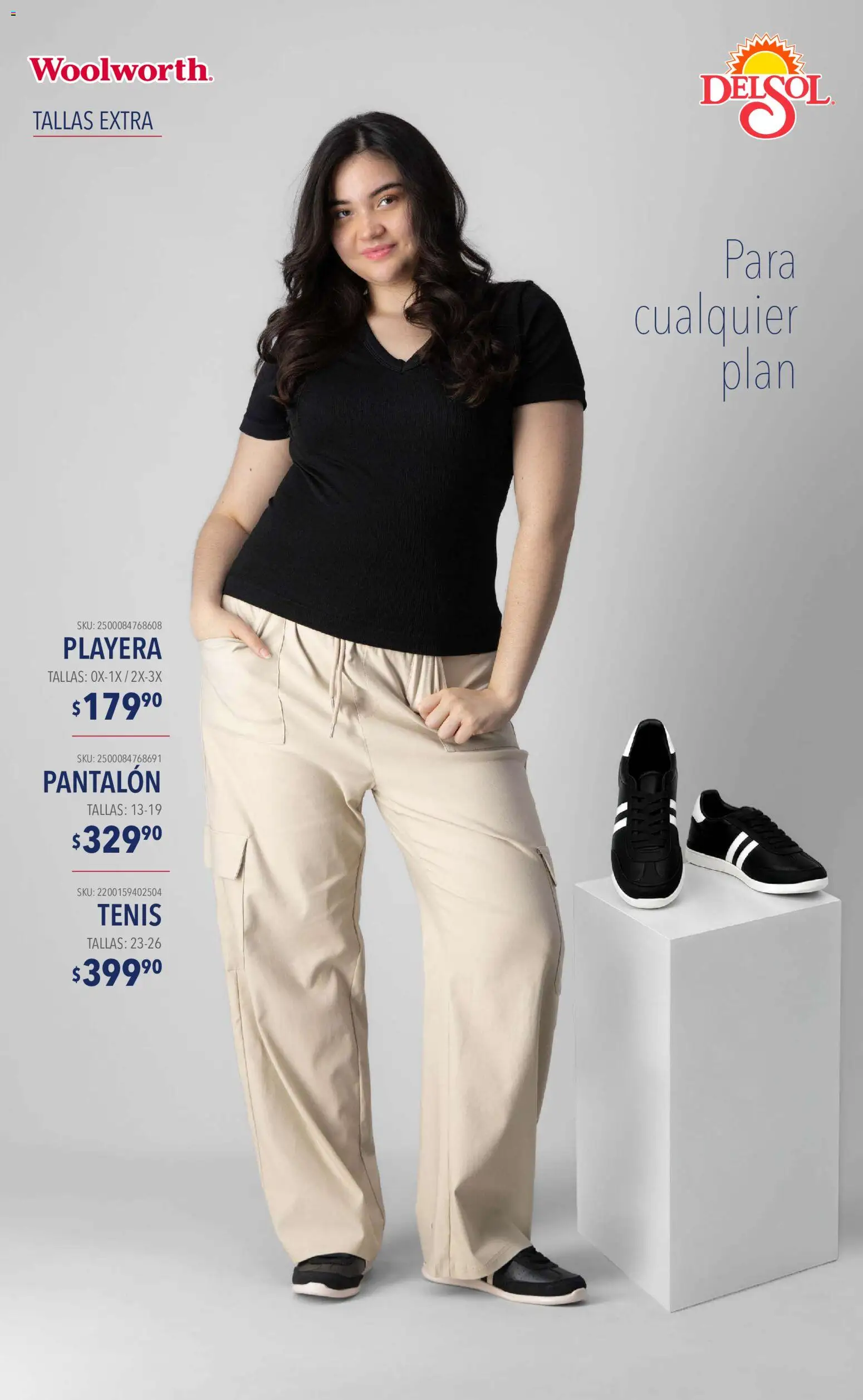 Nuevas ofertas de Del Sol y Woolworth válidas en toda la República Mexicana desde el 10/09/2026. ¡Encuentra las mejores ofertas en Del Sol y Woolworth catálogo Moda Esenciales! | Página: 9 | Productos: Tenis, Playera