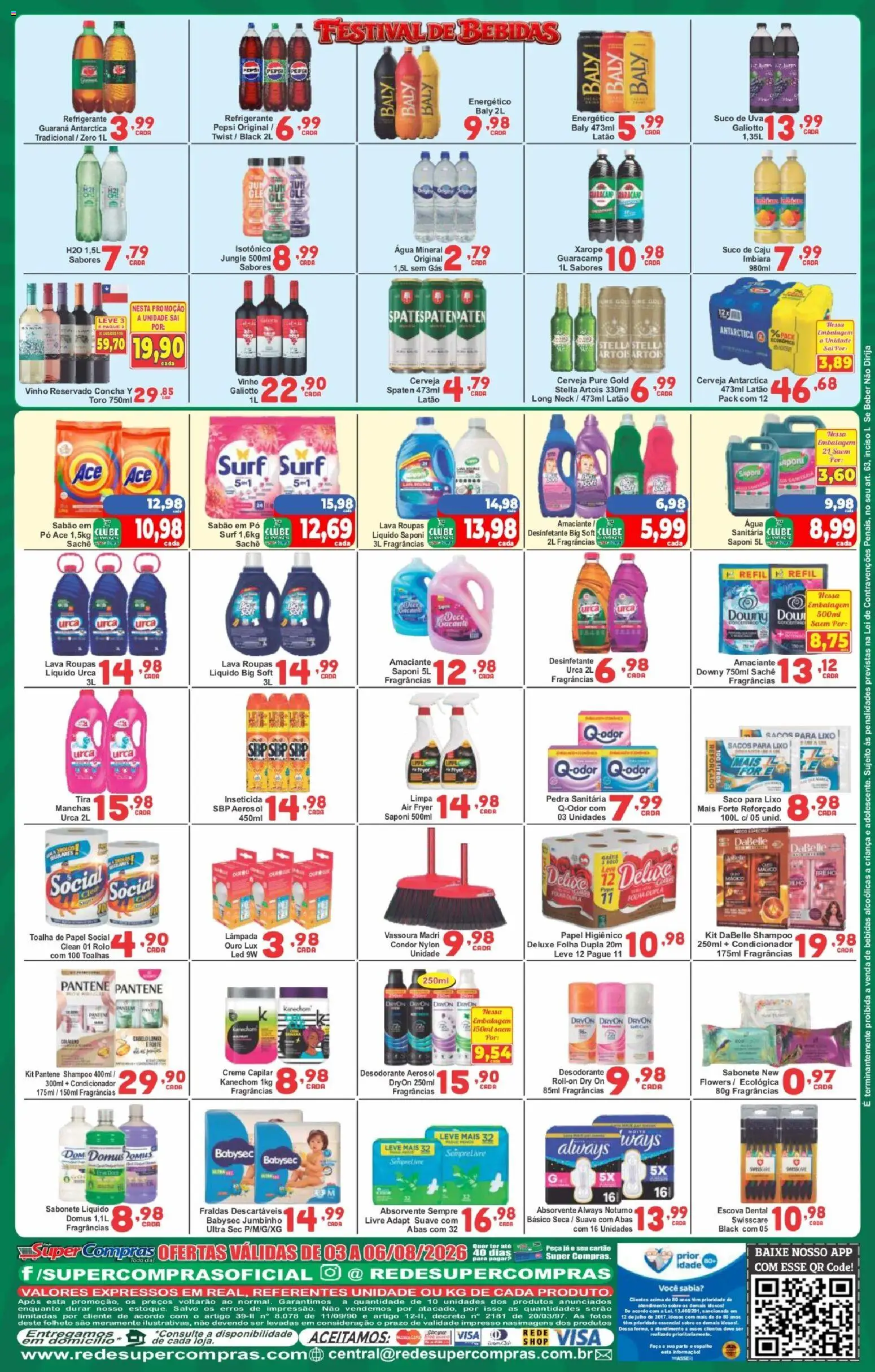 Rede Super Compras Folheto - válido de 03/08/2026 | Página: 4 | Produtos: Shampoo, Sabão em pó, Refrigerante, Isotônico