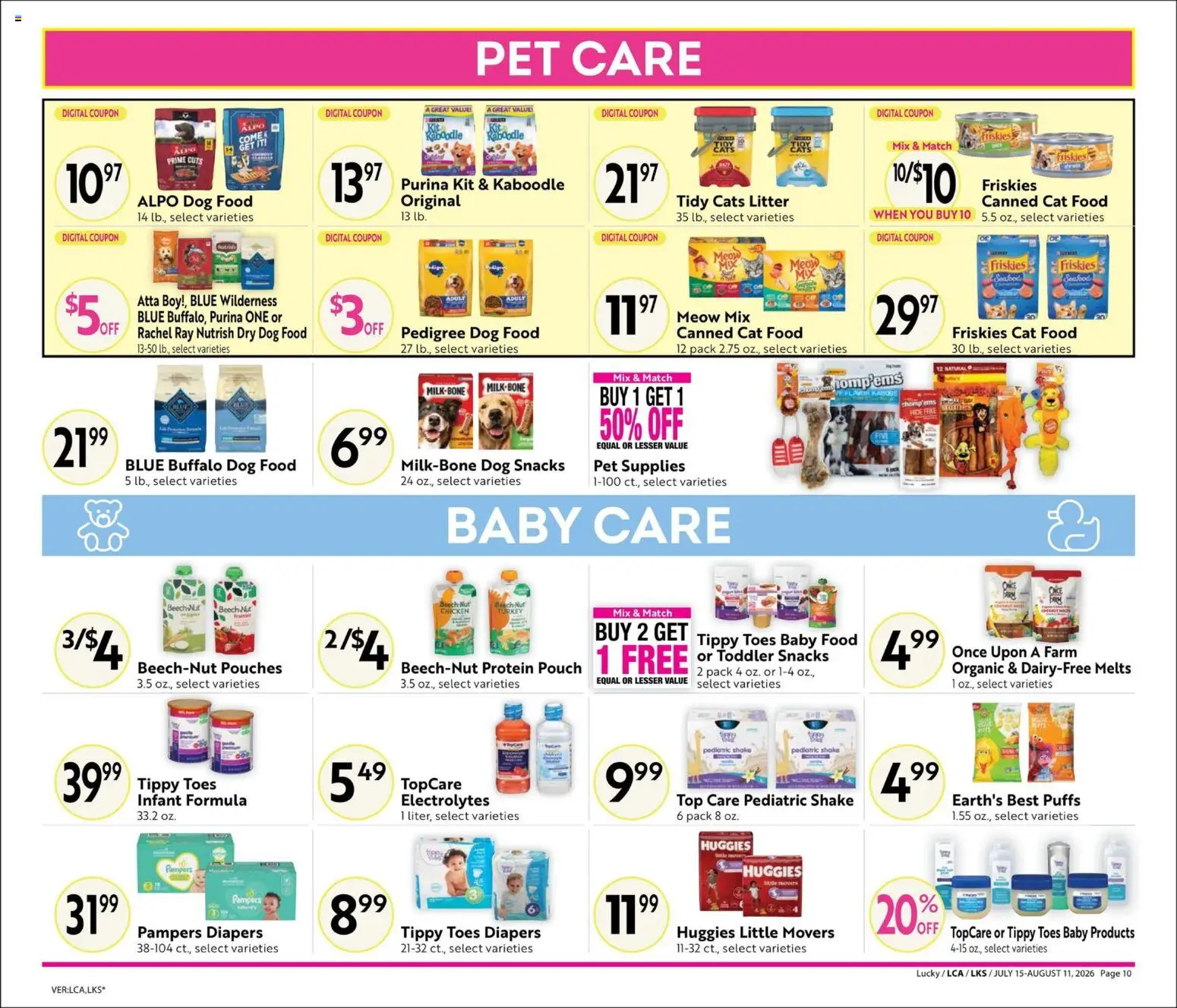 Lucky Supermarkets Online Savings Guide - CA - valid from 07/15/2026 | Page: 10 | Products: Dog Food, Cat Food, Baby food, Seafood