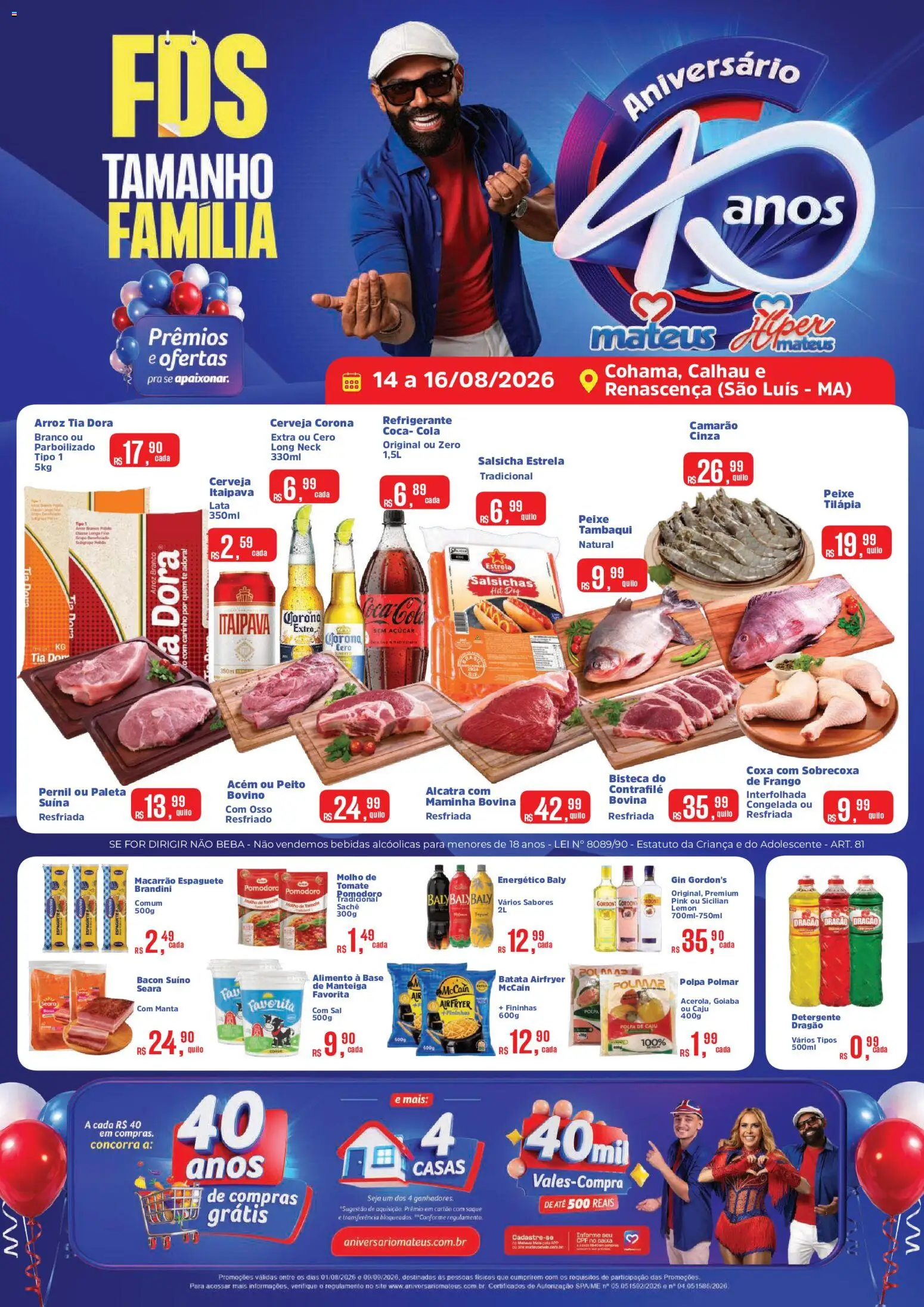 Mateus Folheto - válido de 14/08/2026 | Página: 1 | Produtos: Sobrecoxa de frango, Acém, Alcatra, Pernil