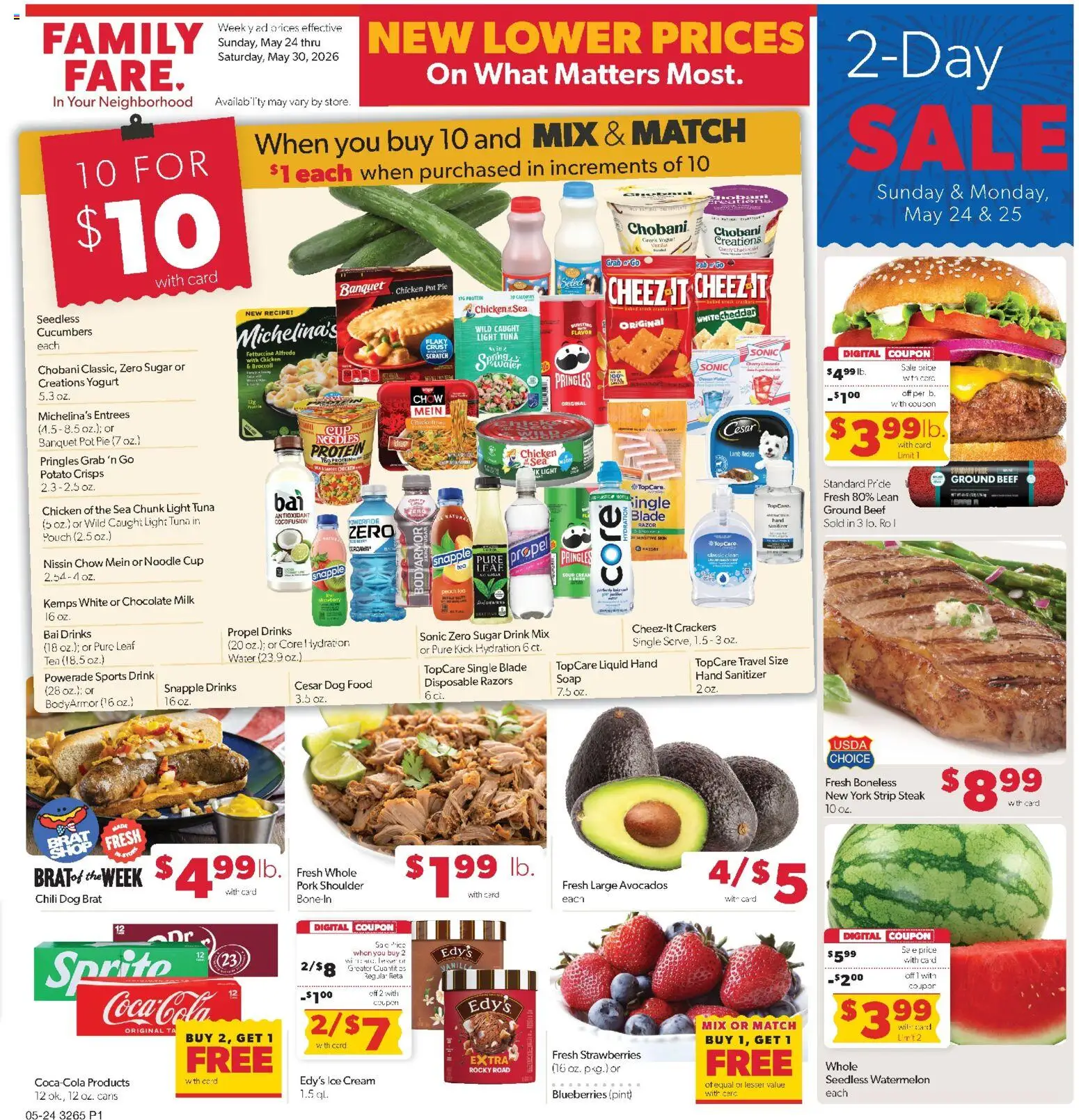 Family Fare Weekly Ad - SD - valid from 24.05.2026 | Page: 1 | Products: Broccoli, Dog Food, Cucumbers, Water