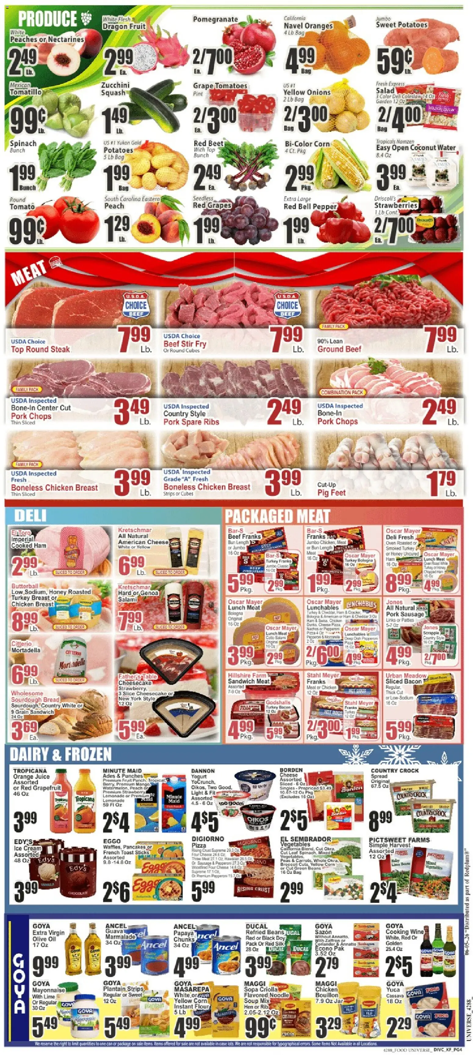 Food Universe Weekly Ad - valid from 05.06.2026 | Page: 4 | Products: Broccoli, Juice, Pork, Lime
