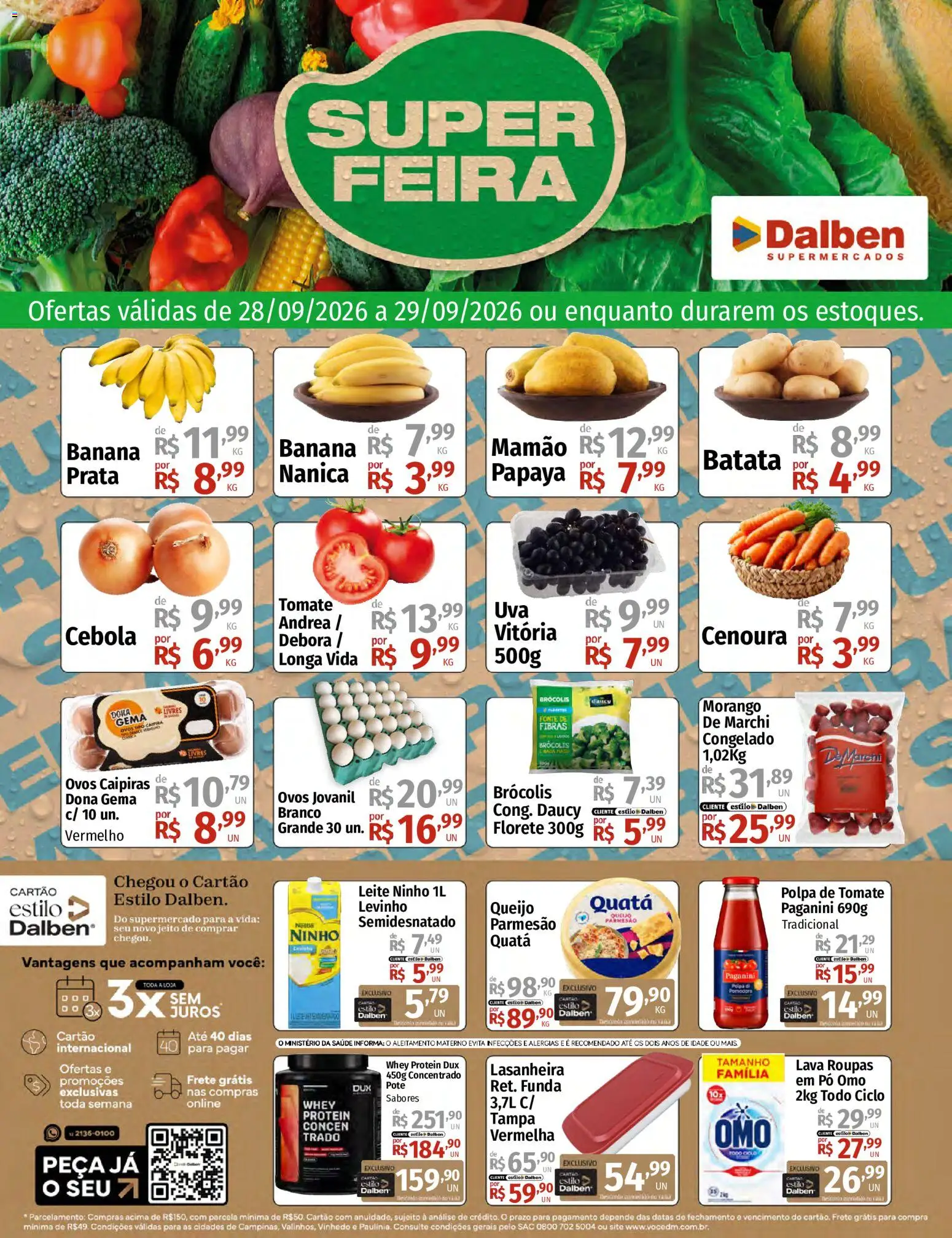 Supermercado Dalben Folheto - válido de 28/09/2026 | Página: 1 | Produtos: Tomate, Pó, Cenoura, Whey protein